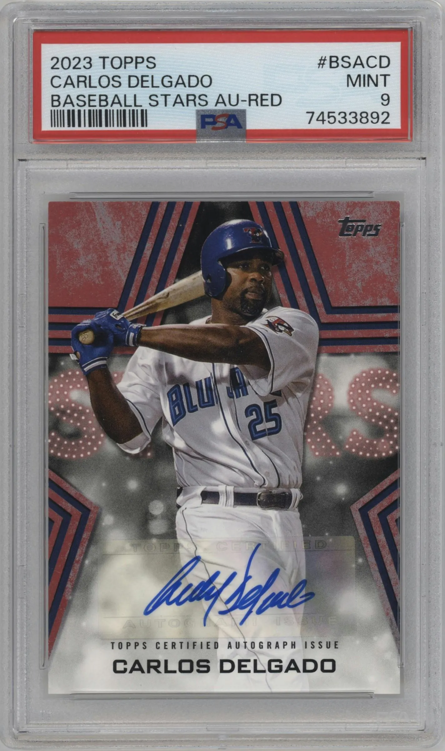 2023 Topps Series 1 Baseball Stars Auto Carlos Delgado Red #BSA-CD PSA 9