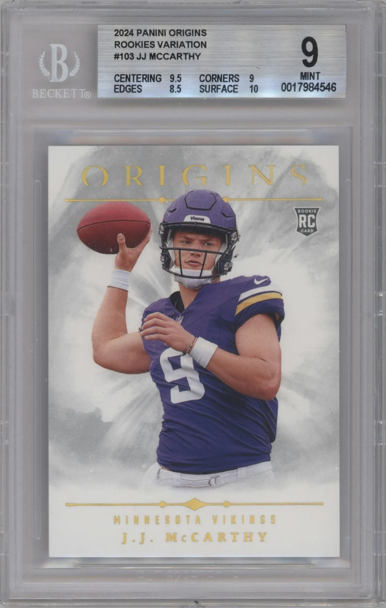 2024 Panini Origins Rke.Var. J.J. McCarthy BGS 9
