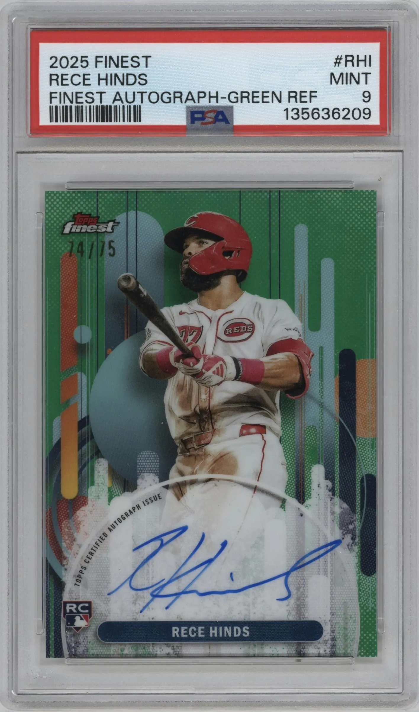 2025 Topps Finest Auto Rece Hinds Green Refractor #FA-RHI PSA 9
