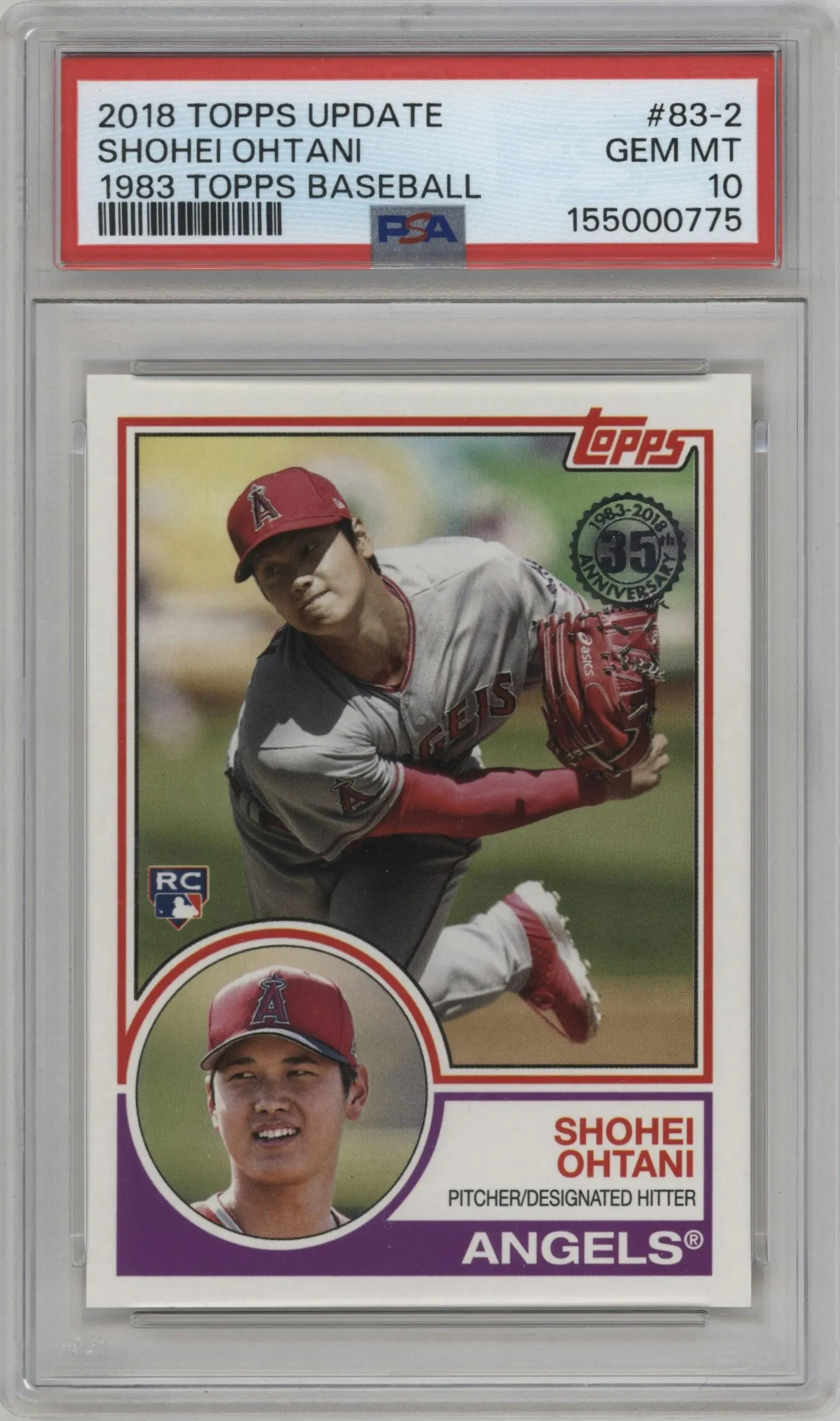 2018 Topps Update 1983 Topps Shohei Ohtani #83-2 PSA 10