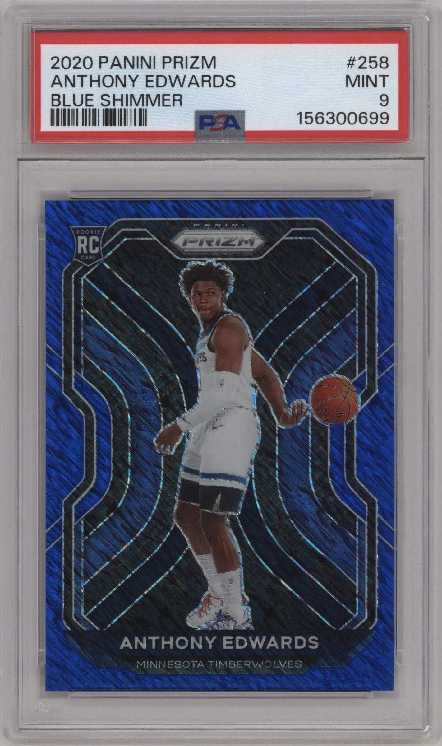 2020 Panini Prizm Anthony Edwards Blue Shimmer #258 PSA 9