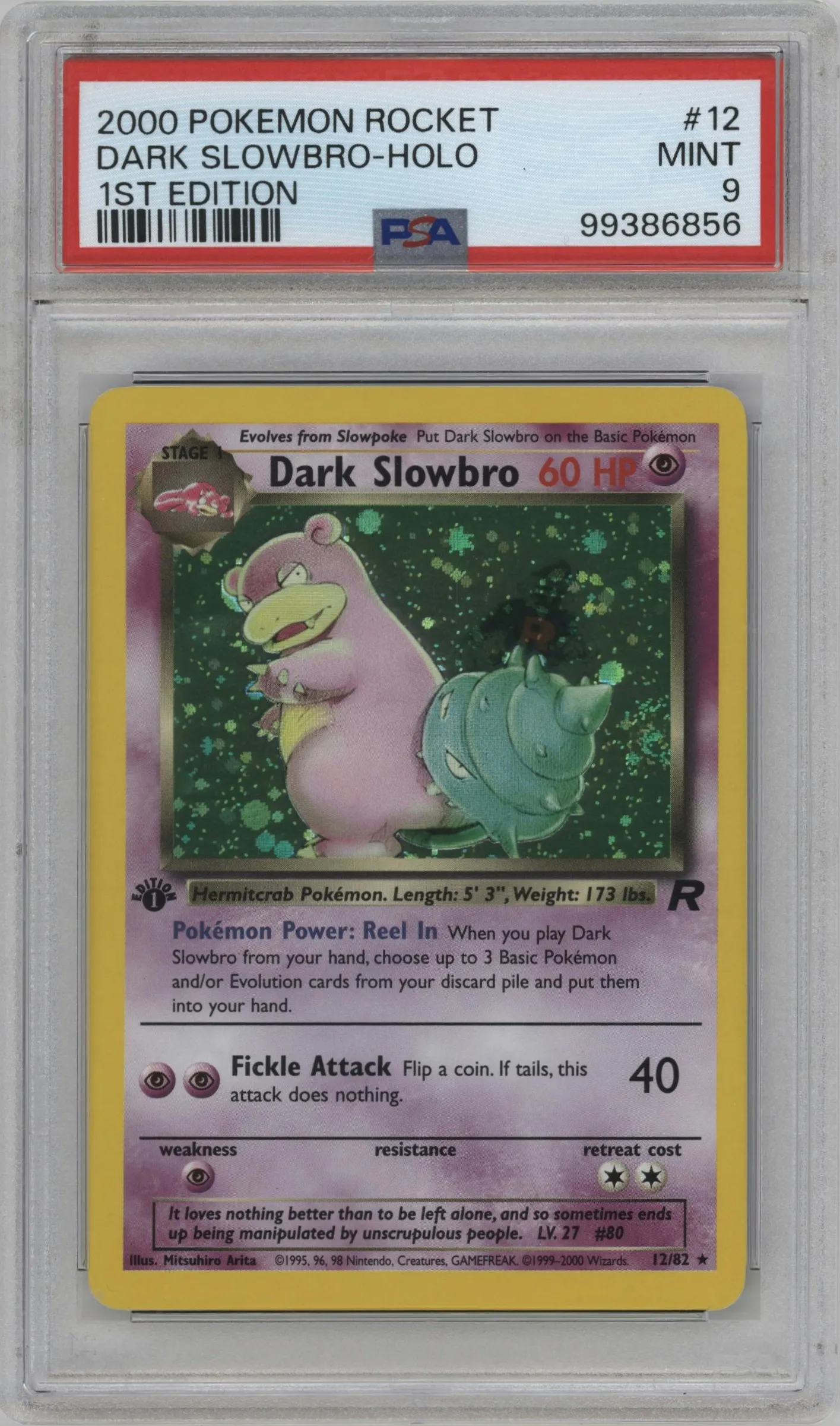 2000 Pokemon Team Rocket Dark Slowbro Holo #12 PSA 9