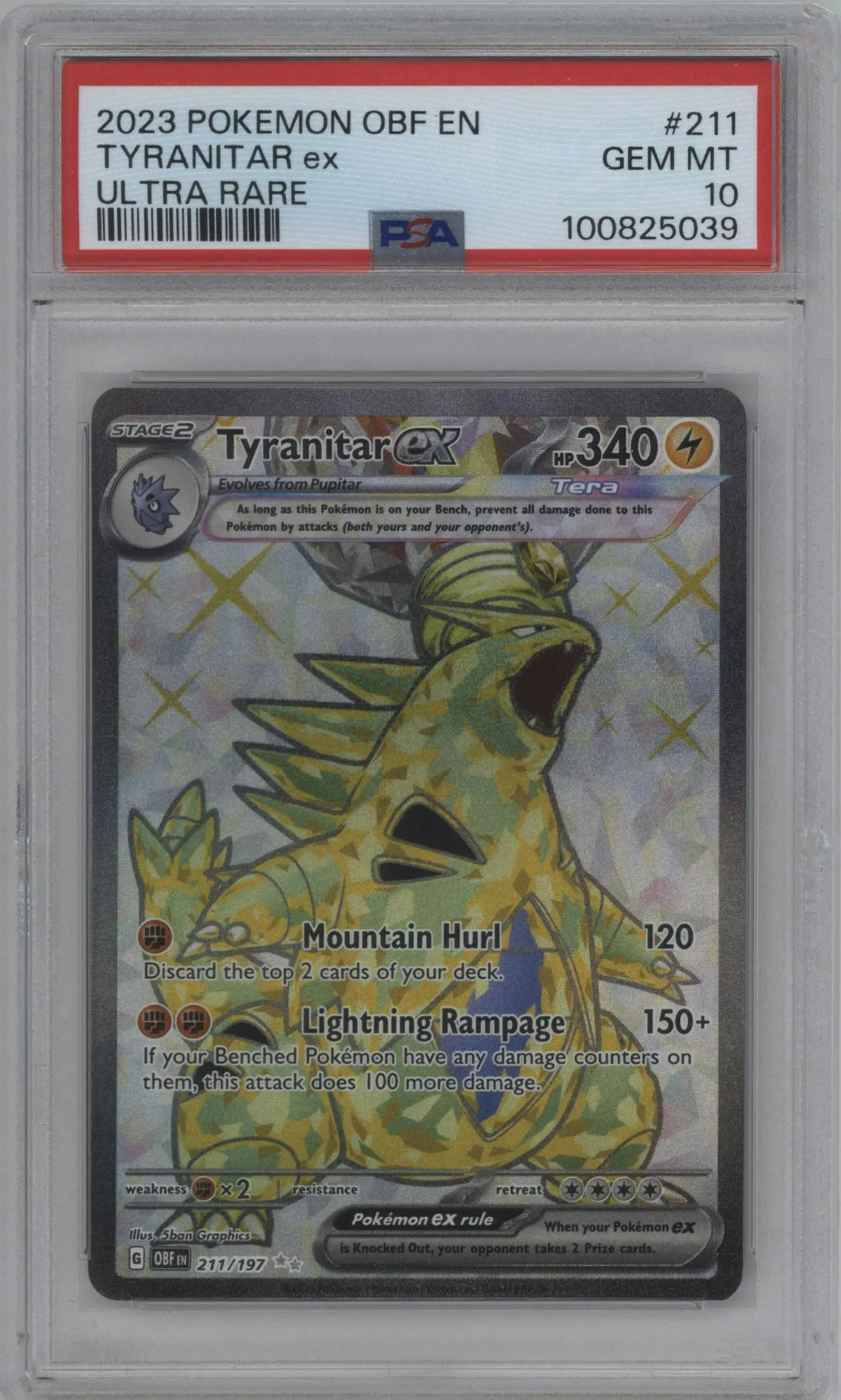 2023 Pokemon SV Obsidian Flames Tyranitar ex #211 PSA 10