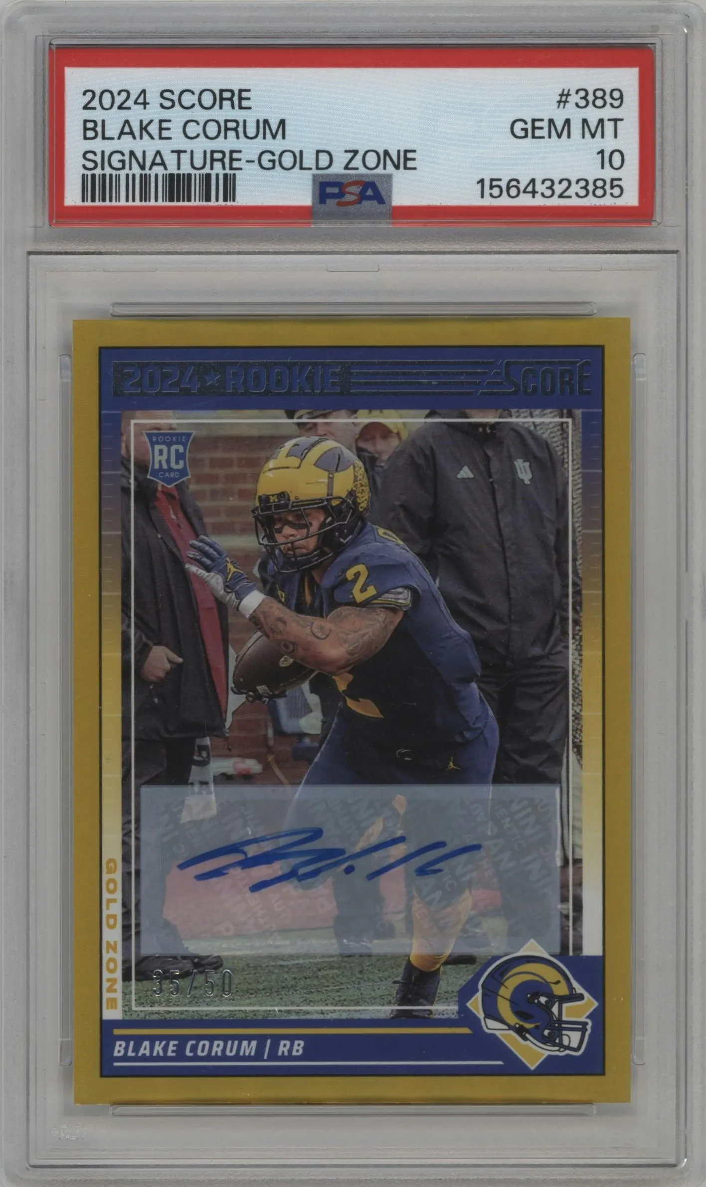 2024 Panini Score Rke.Sig. Blake Corum Gold Zone PSA 10