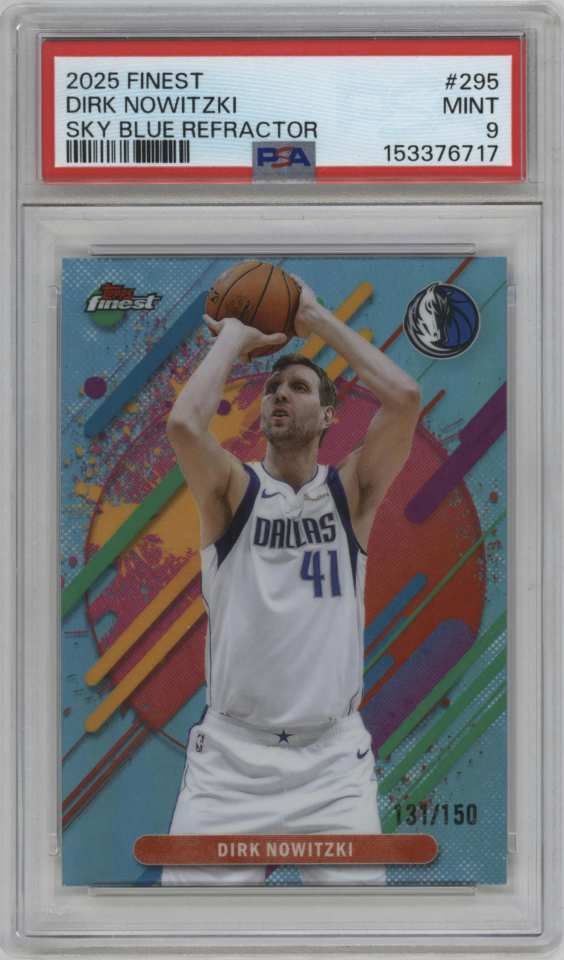 2025 Finest Dirk Nowitzki Sky Blue Refractor #295 PSA 9
