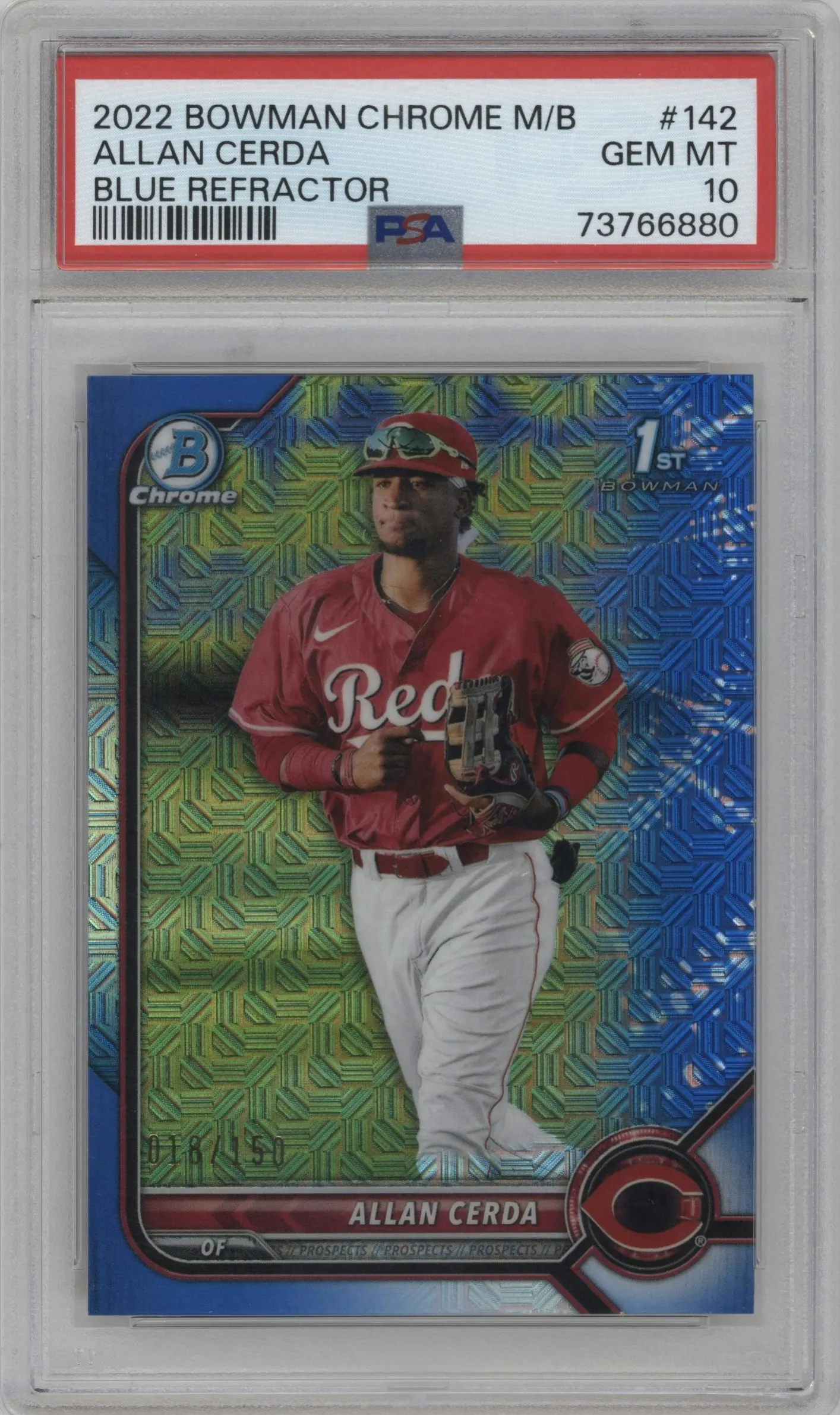 2022 Bowman Mega Box Chrome Allan Cerda Blue Refractor PSA 10