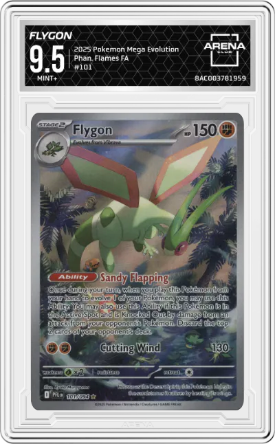2025 Pokemon Mega Evolution Phan. Flames Flygon #101 ARENA CLUB 9.5