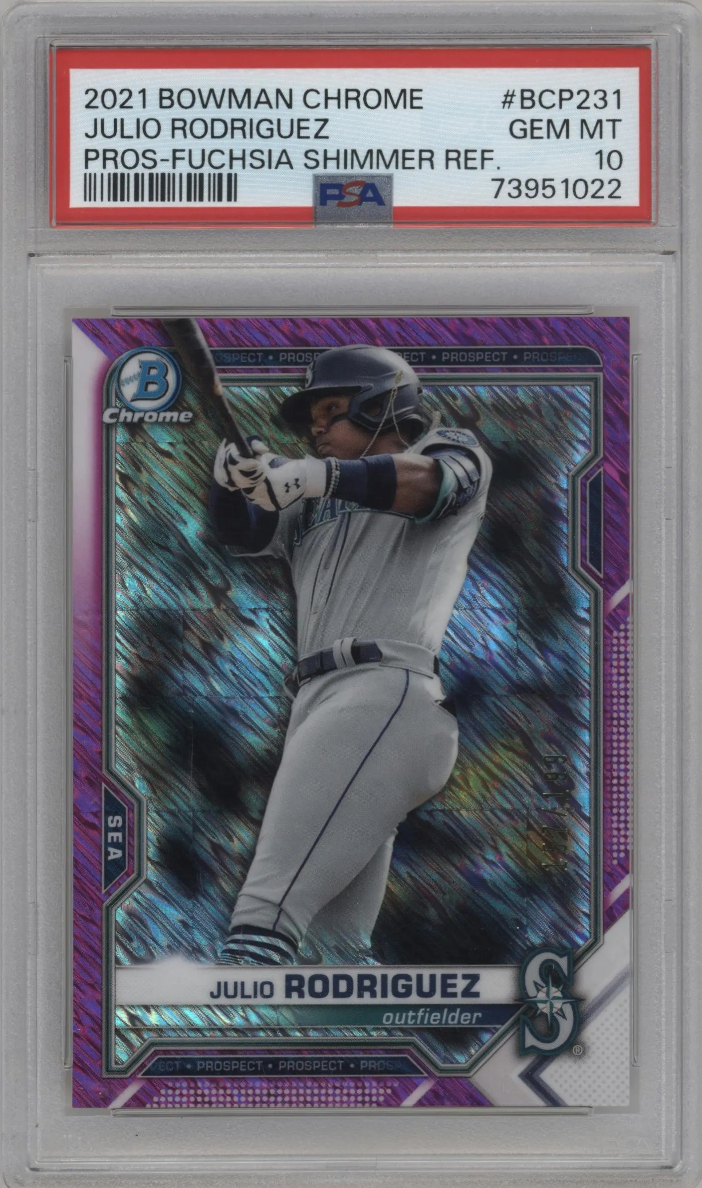 2021 Bowman Chrome Prospects Julio Rodriguez Fuchsia/Pink Shimmer Refractor #BCP-231 PSA 10