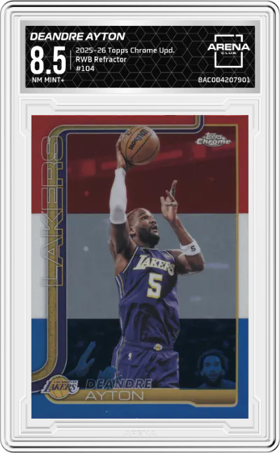 2025 Topps Chrome Update Deandre Ayton Red White and Blue Refractor #104 ARENA CLUB 8.5