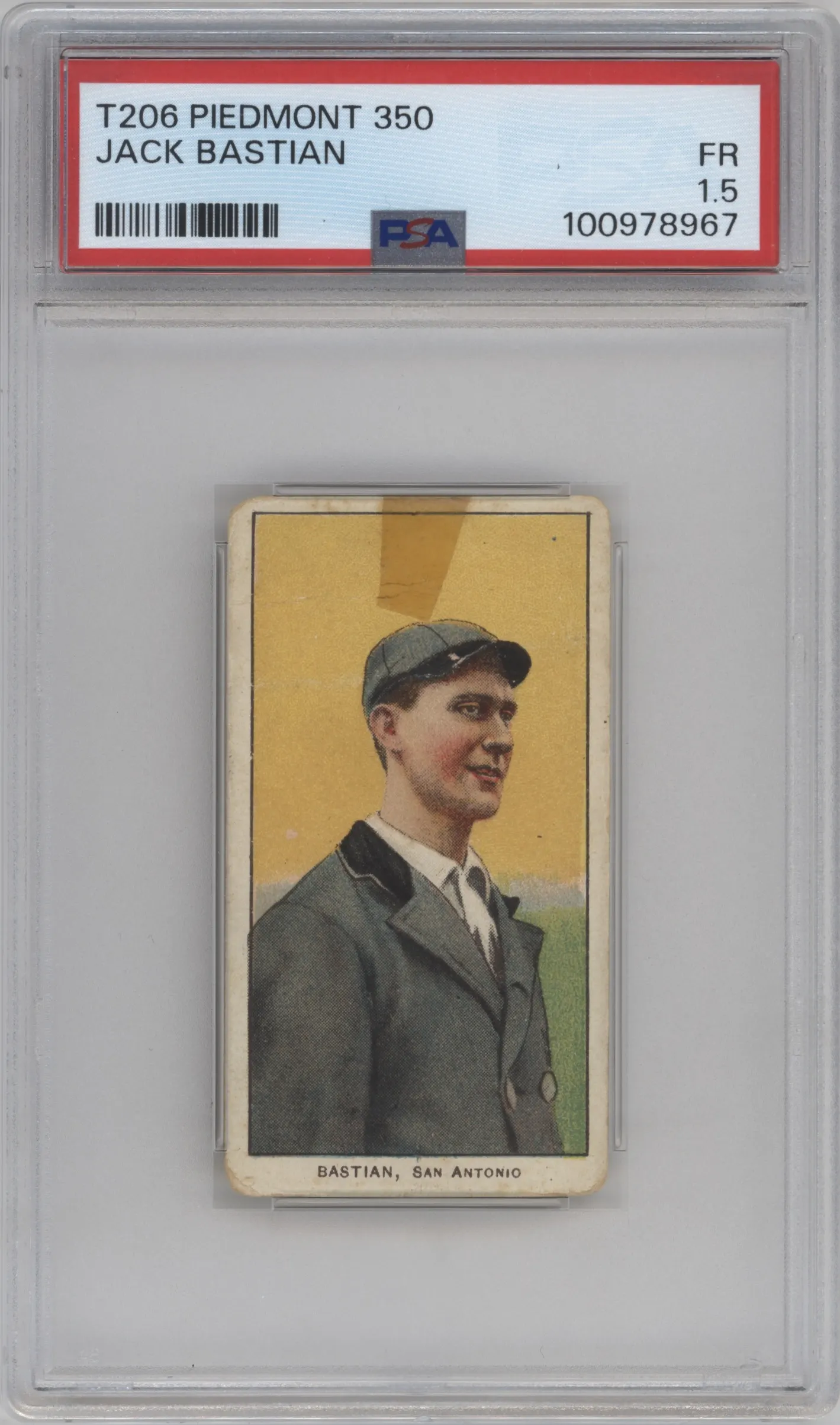 1909 T206 Piedmont 350 Jack Bastian PSA 1.5