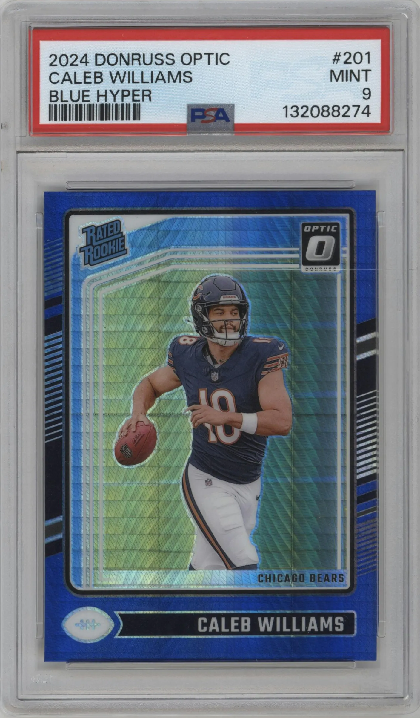 2024 Donruss Optic Rated Rookie Caleb Williams Blue Hyper #201 PSA 9