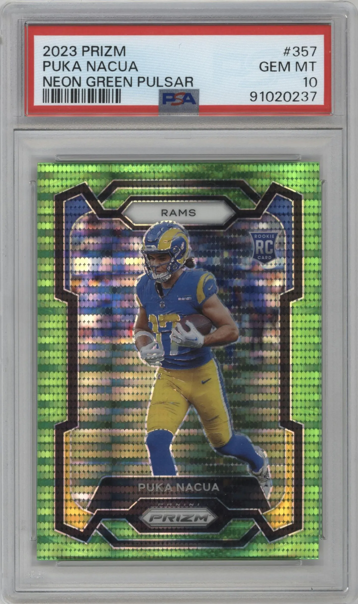 2023 Panini Prizm Puka Nacua Neon Green Pulsar #357 PSA 10