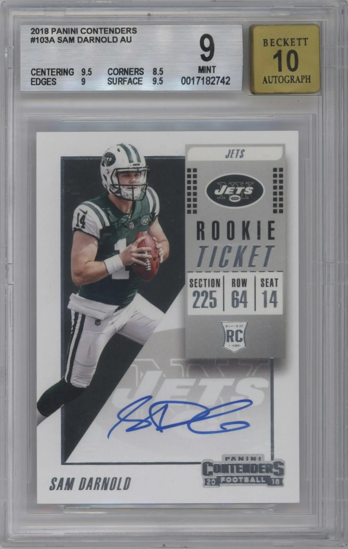 2018 Panini Contenders Rke.Tkt.RPS Var. Auto Sam Darnold #103 BGS 9