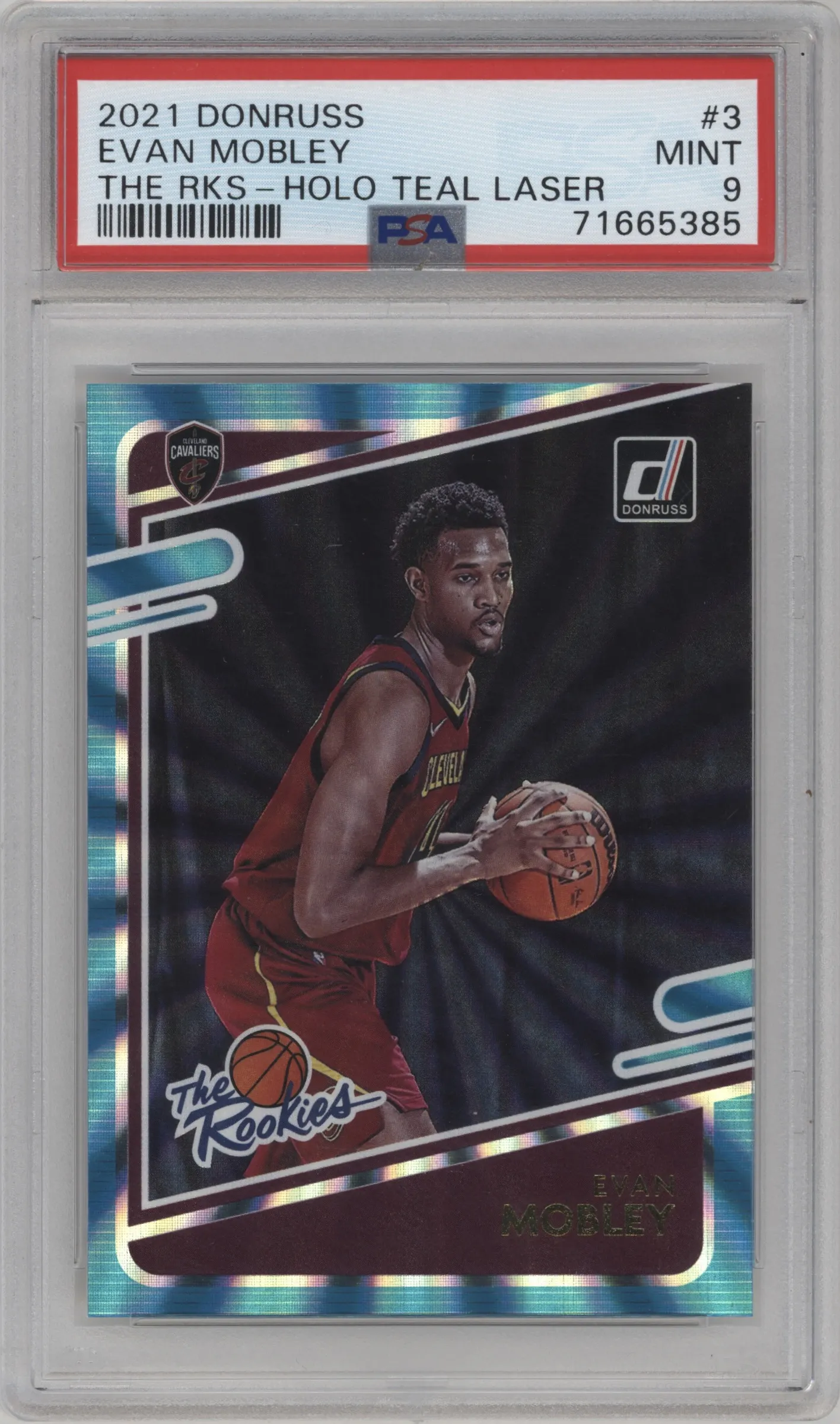 2021 Panini Donruss The Rookies Evan Mobley Teal Holo Laser #3 PSA 9