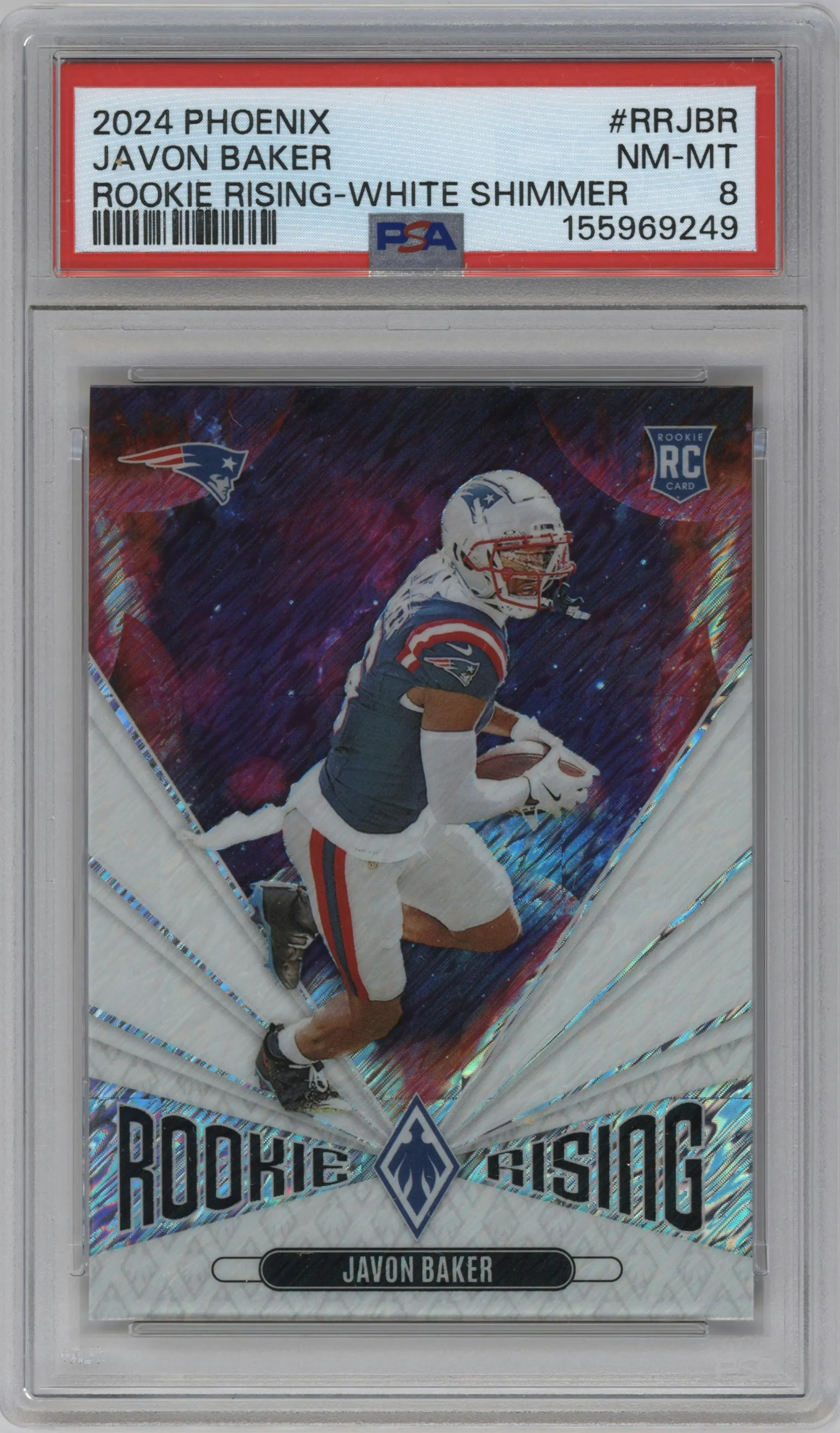 2024 Panini Phoenix Rookie Rising Javon Baker White Shimmer #RR-JBR PSA 8