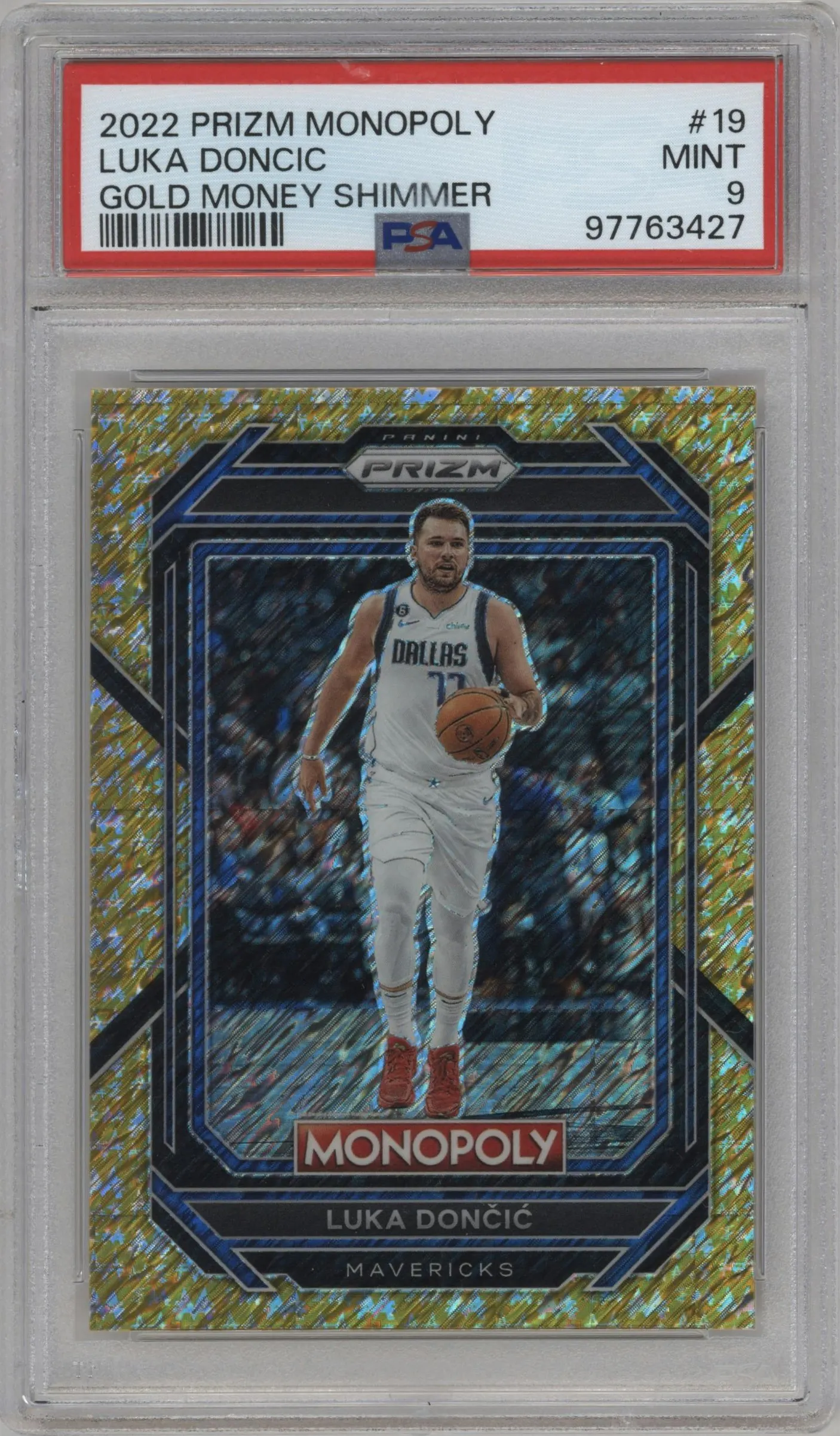 2022 Panini Prizm Monopoly Luka Doncic Gold Money Shimmer PSA 9