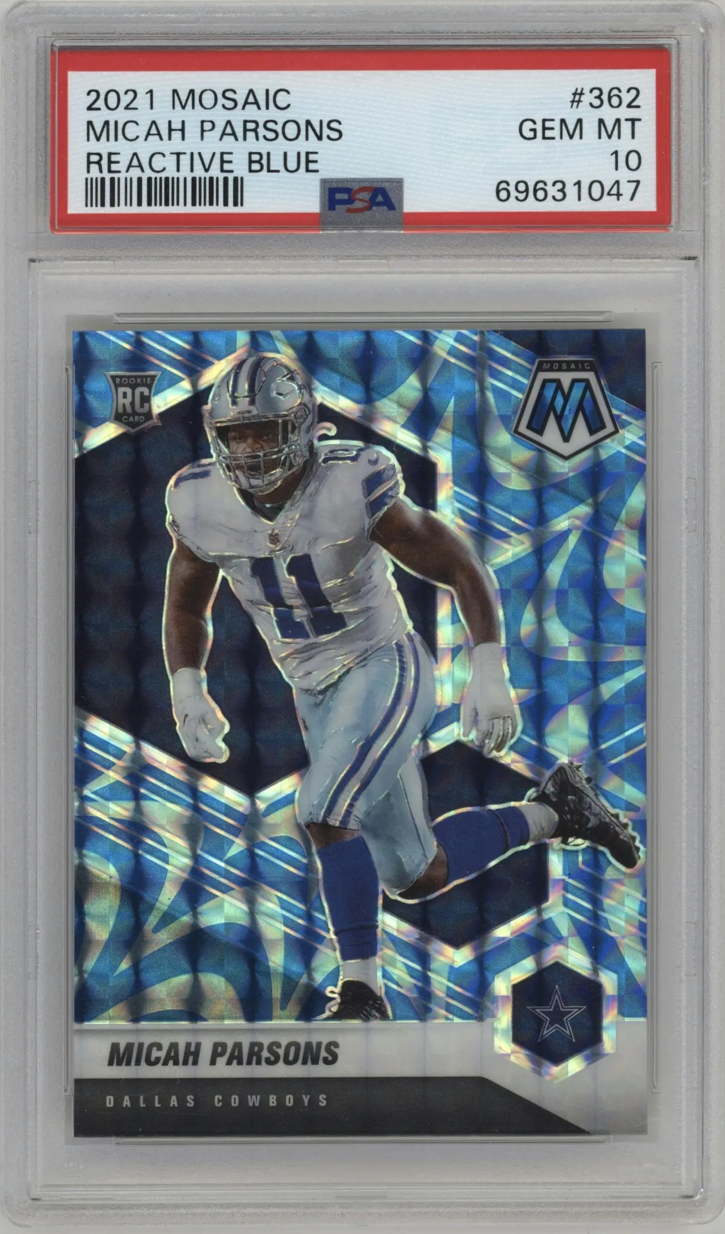 2021 Panini Mosaic Micah Parsons Reactive Blue #362 PSA 10