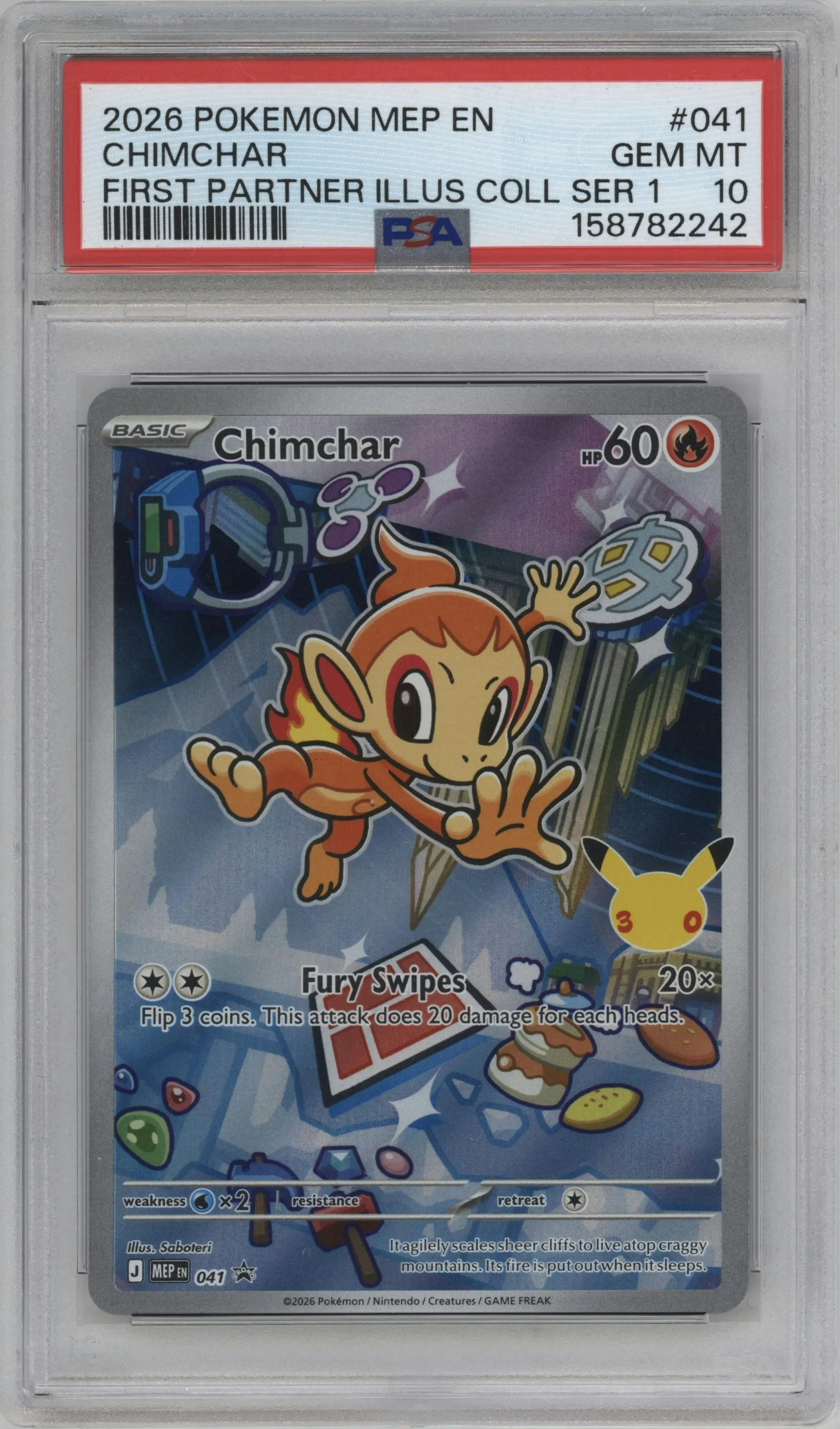 2026 Pokemon Mega Evolution Chimchar First Partner Illustration Collection Series 1 #041 PSA 10