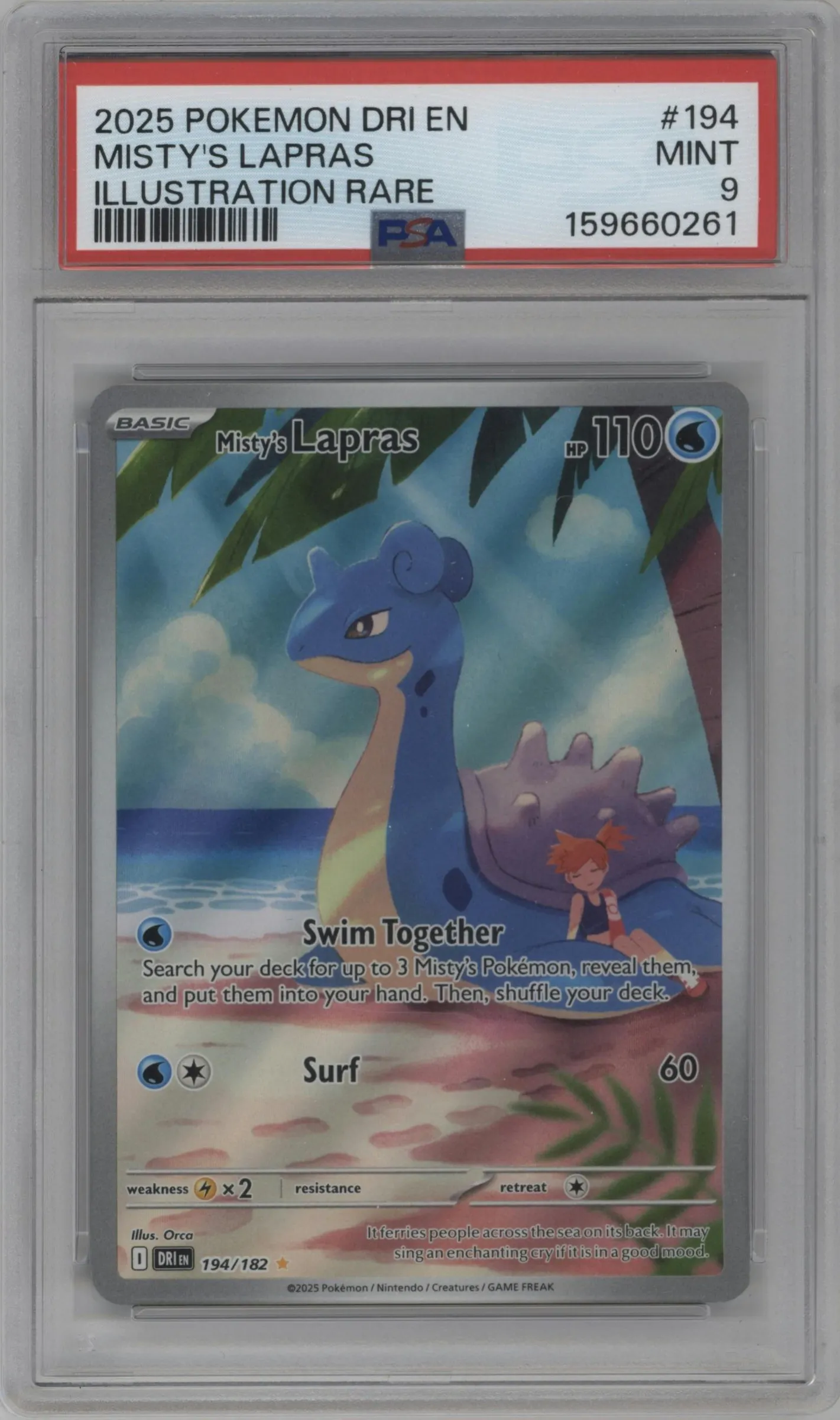 2025 Pokemon SV Destined Rivals Misty's Lapras #194 PSA 9