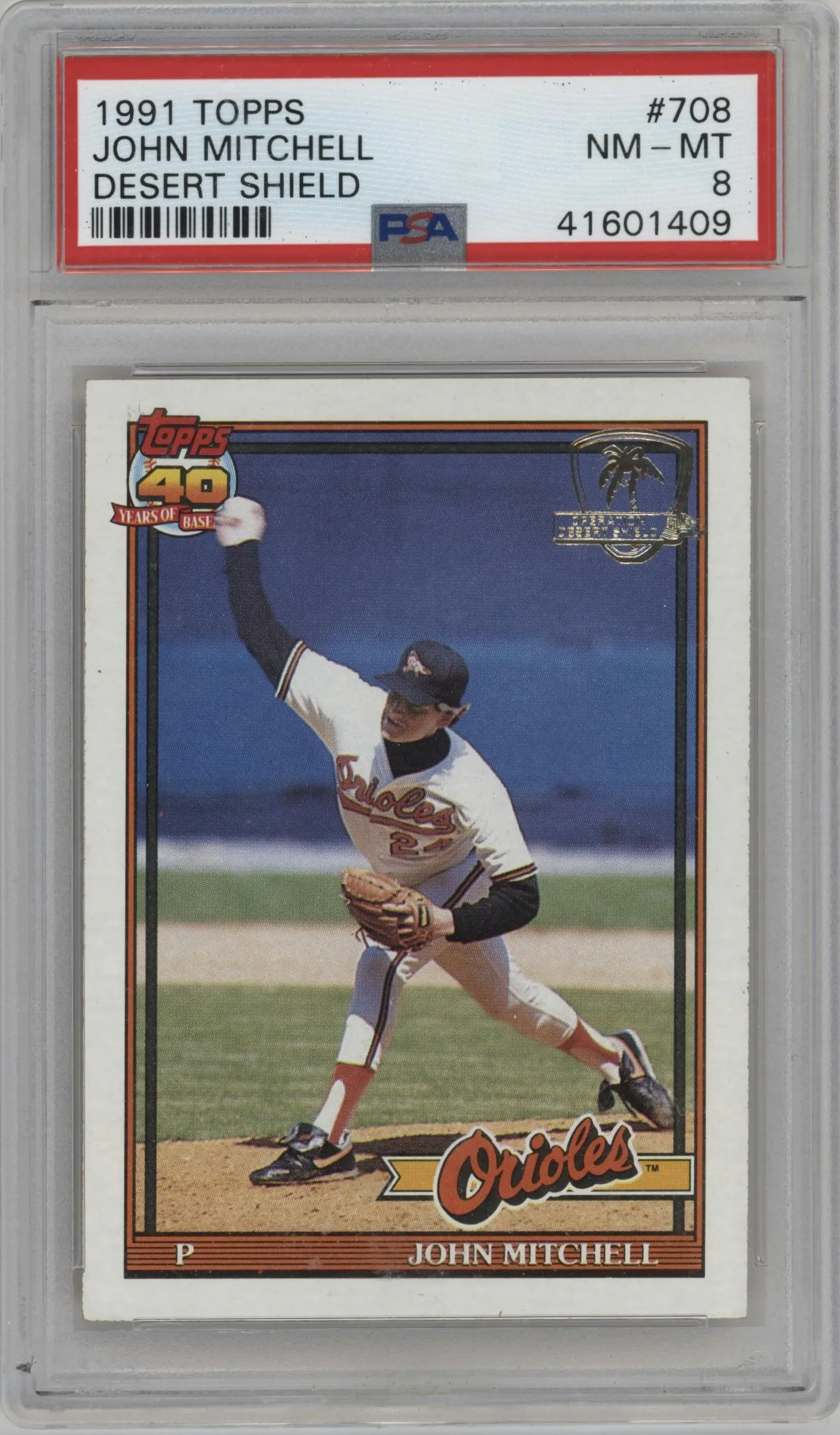 1991 Topps John Mitchell Desert Shield #708 PSA 8
