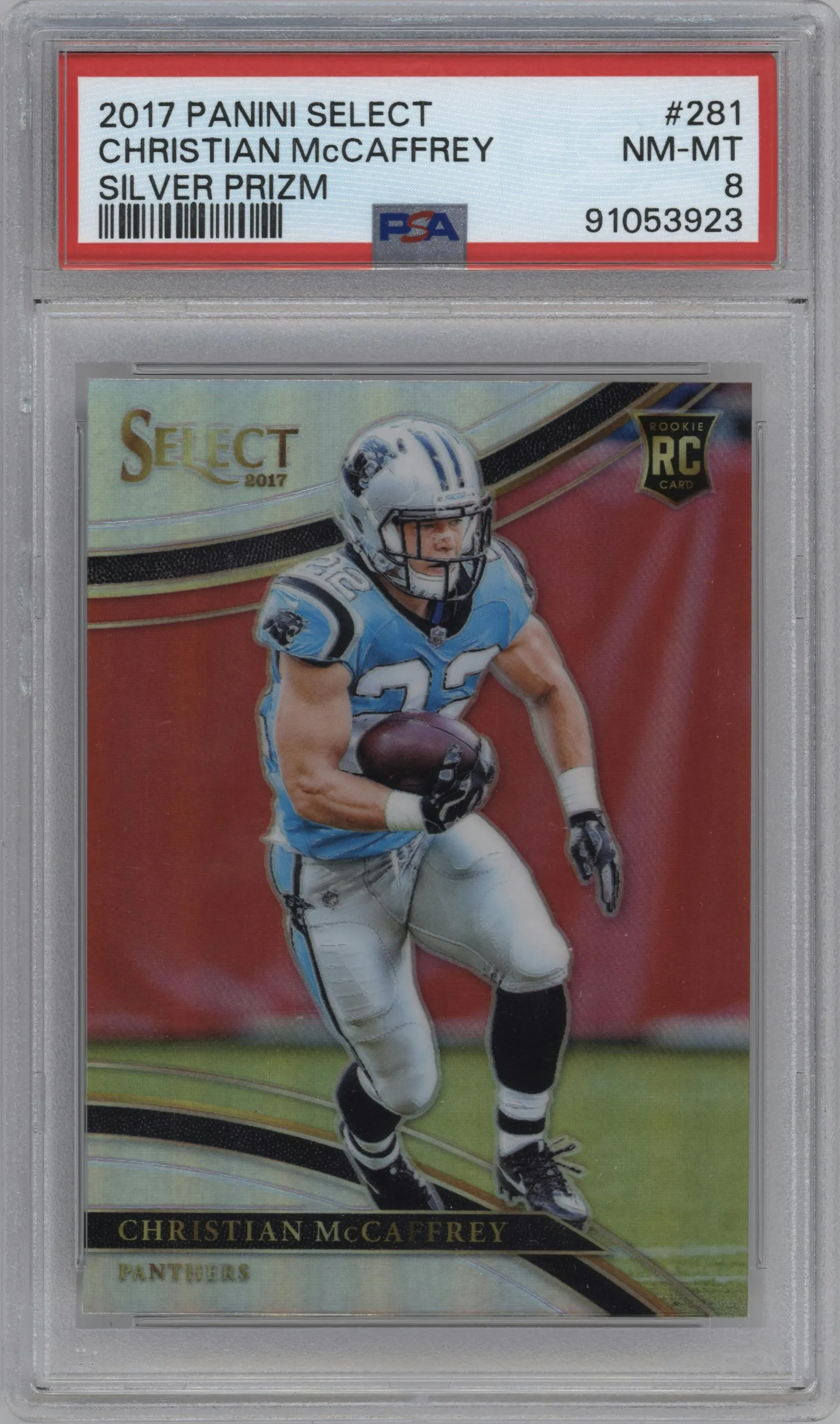 2017 Panini Select Field Lvl. Christian McCaffrey Silver Prizm #281 PSA 8