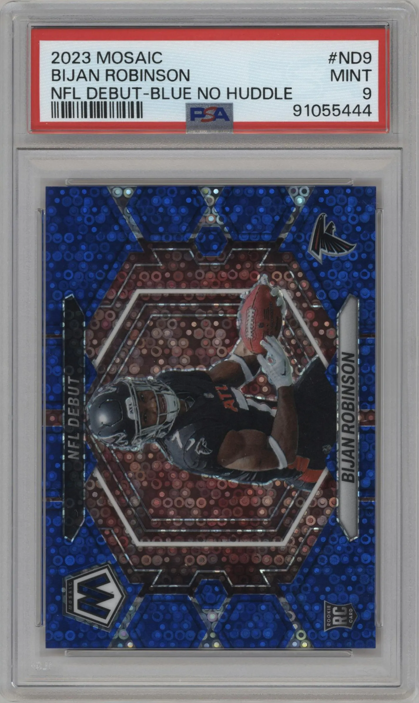 2023 Panini Mosaic NFL Debut Bijan Robinson No Huddle Blue #ND-9 PSA 9