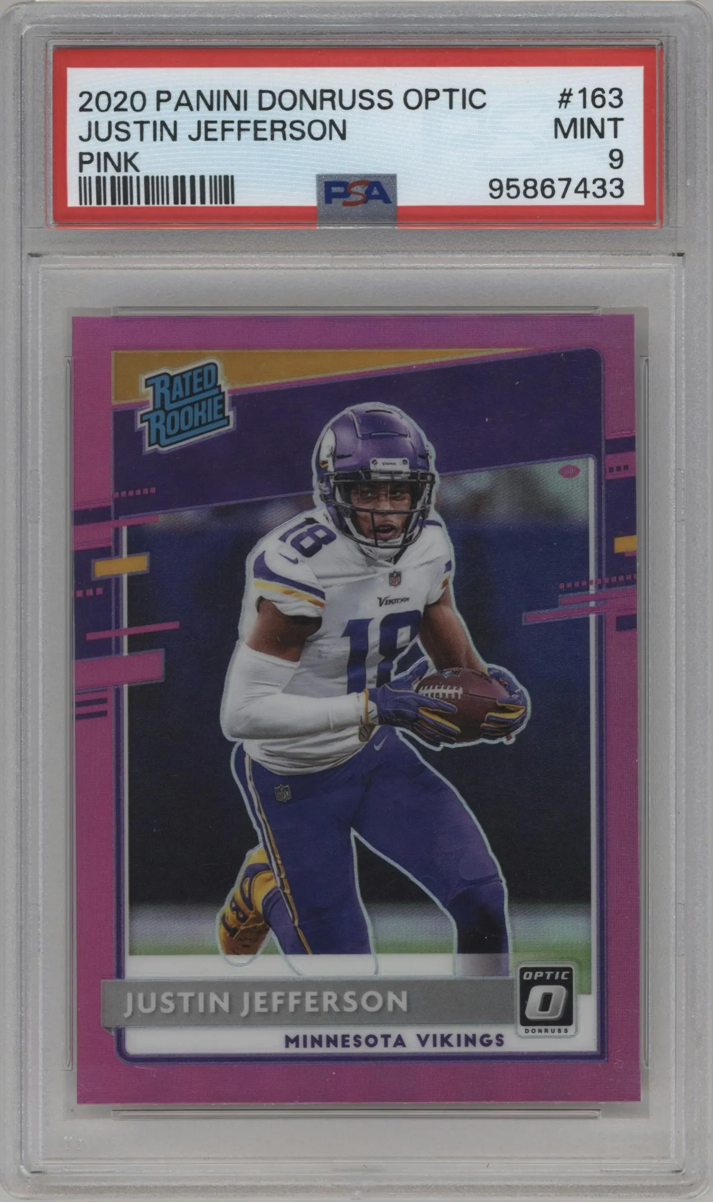 2020 Panini Donruss Optic Rated Rookie Justin Jefferson Pink #163 PSA 9