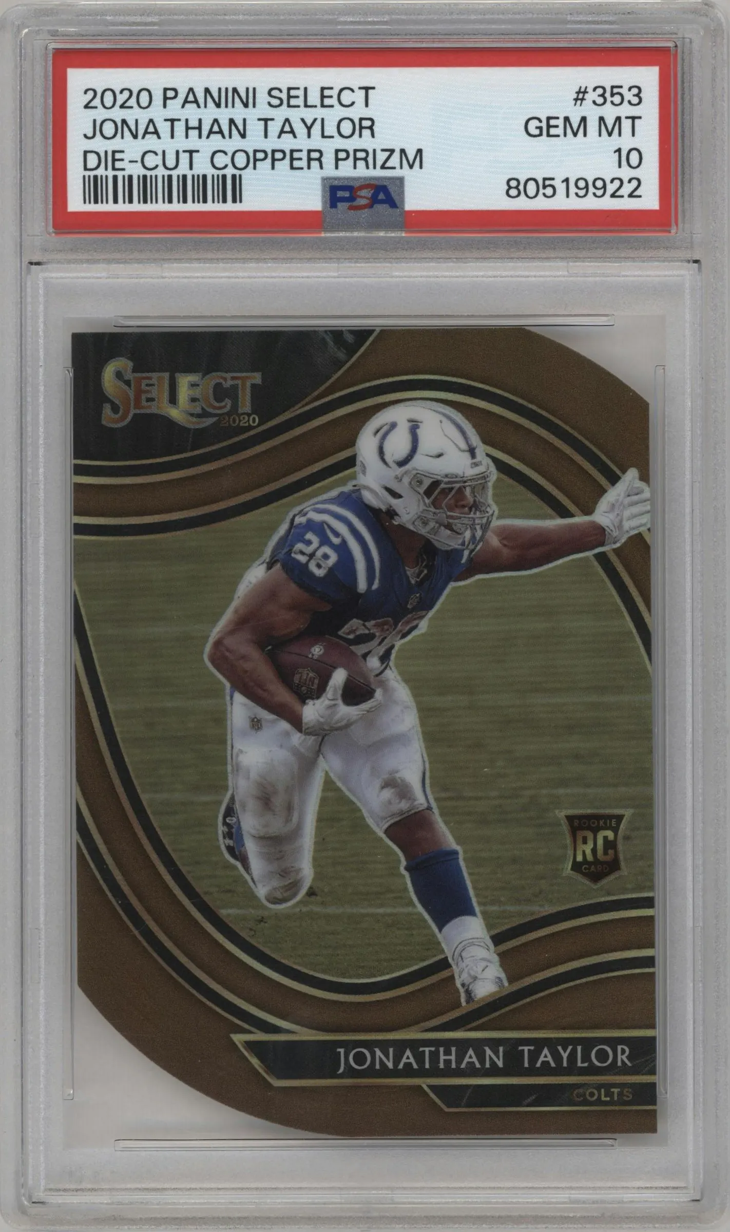 2020 Panini Select Field Lvl. Jonathan Taylor Die-Cut Copper #353 PSA 10
