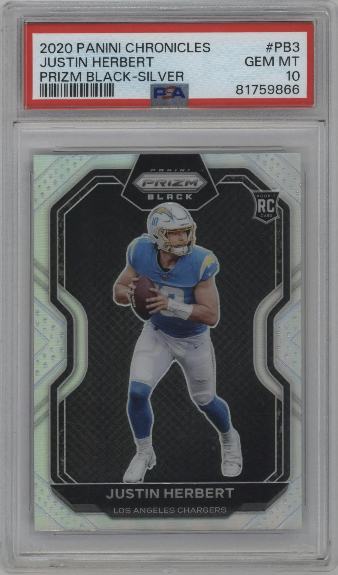 2020 Panini Chronicles Prizm Black Justin Herbert Silver PSA 10