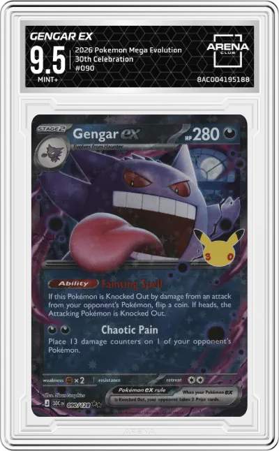 2026 Pokemon Mega Evolution 30th Celebration Gengar ex #090 ARENA CLUB 9.5