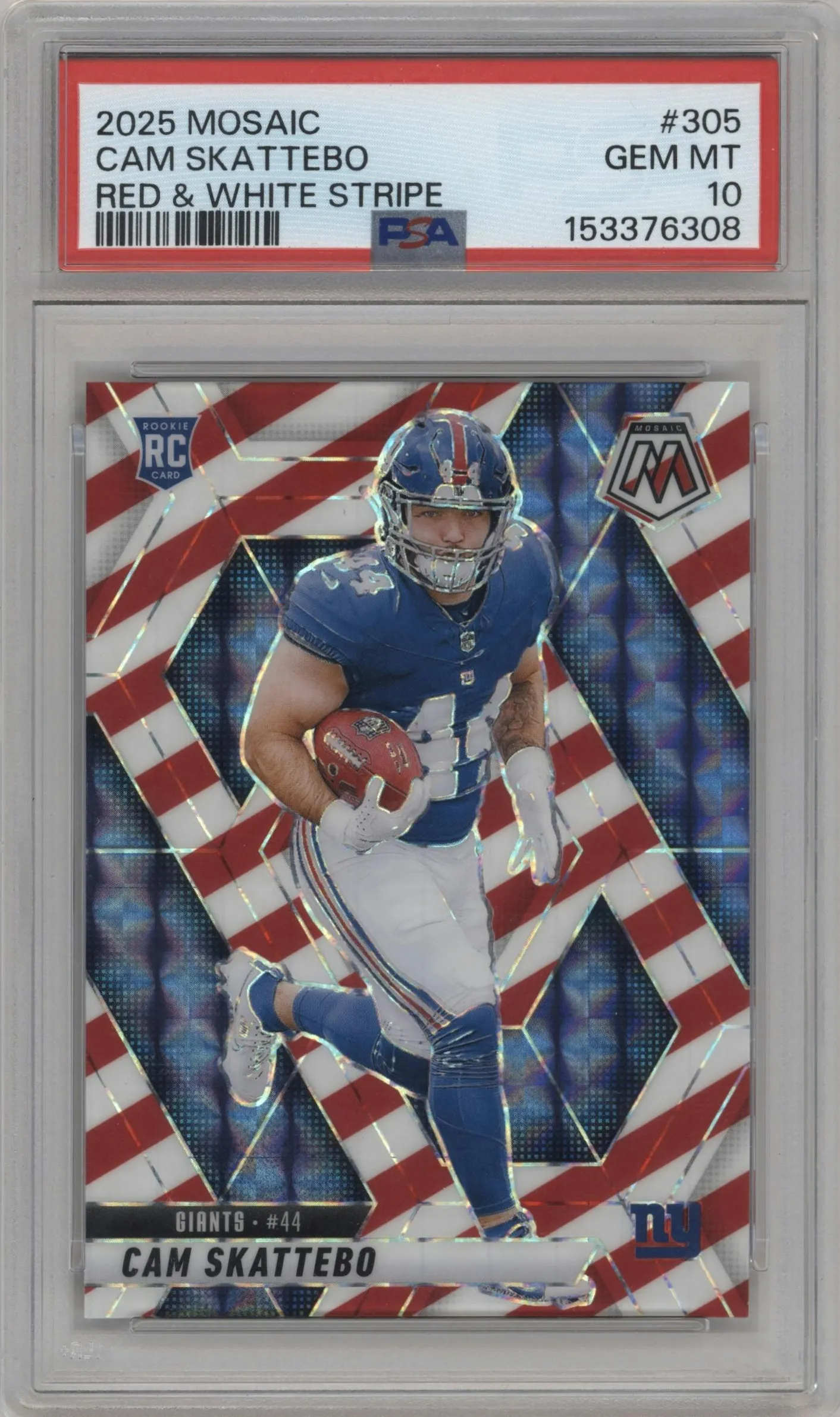2025 Panini Mosaic Cam Skattebo Red and White Stripe PSA 10