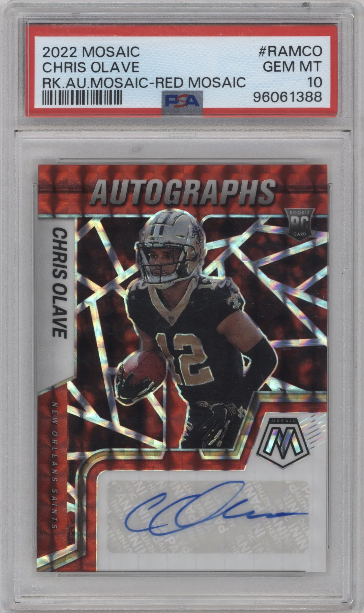 2022 Panini Mosaic Rke.Auto Chris Olave Red Mosaic #RAM-CO PSA 10