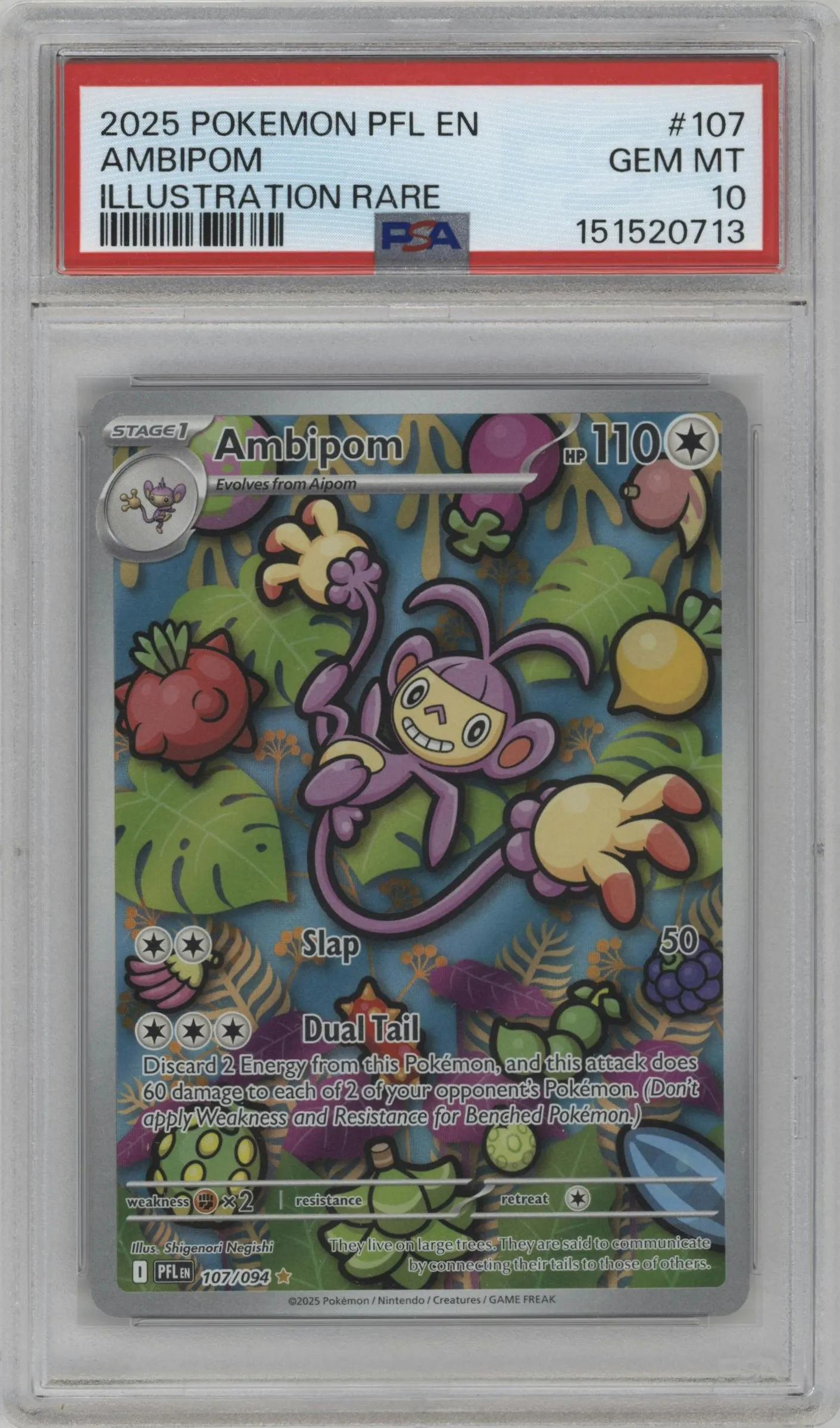 2025 Pokemon Mega Evolution Phan. Flames Ambipom #107 PSA 10