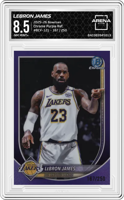 2025 Bowman Chrome LeBron James Purple Refractor #BCV-121 ARENA CLUB 8.5