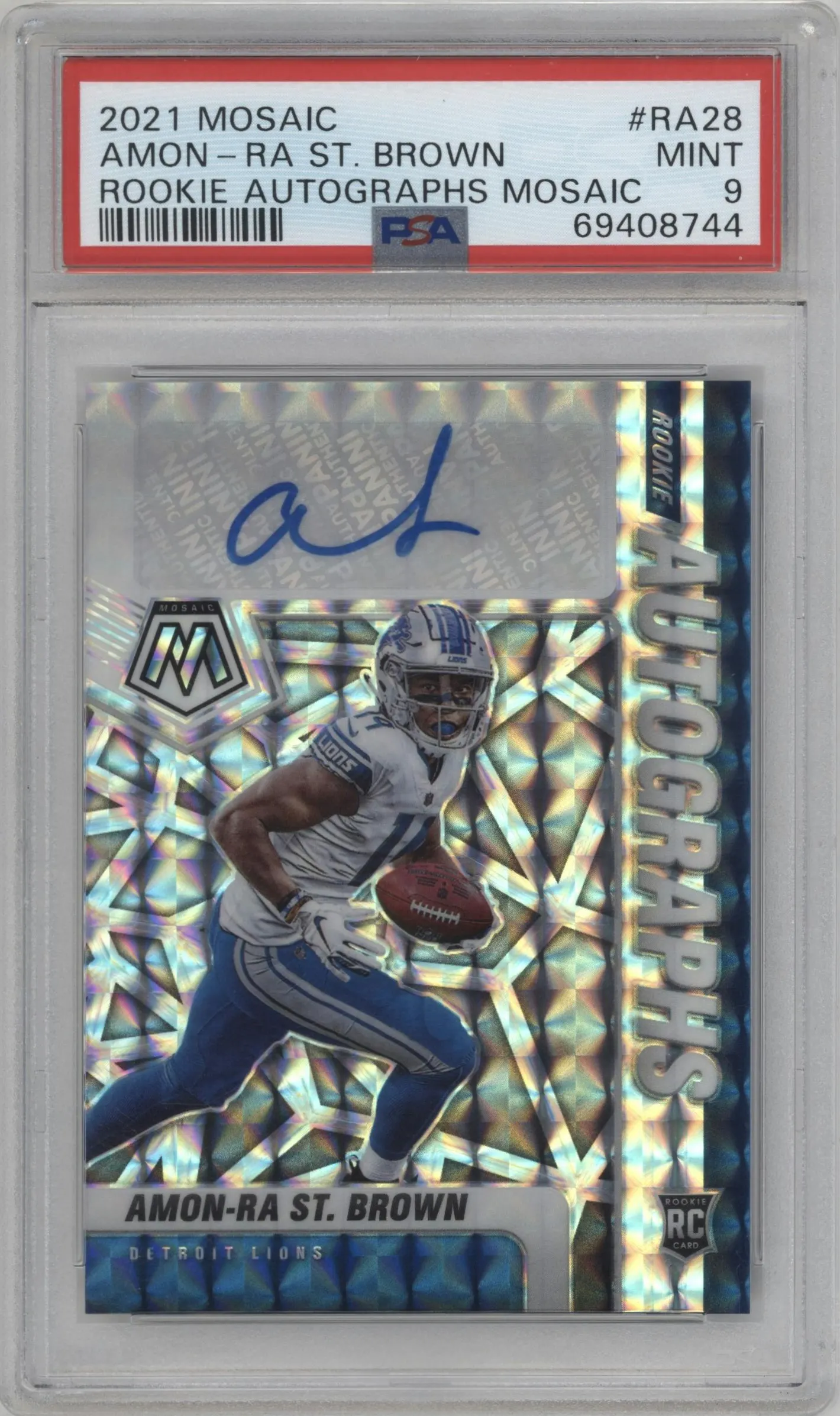 2021 Panini Mosaic Rke.Auto Amon-Ra St. Brown #RA-28 PSA 9