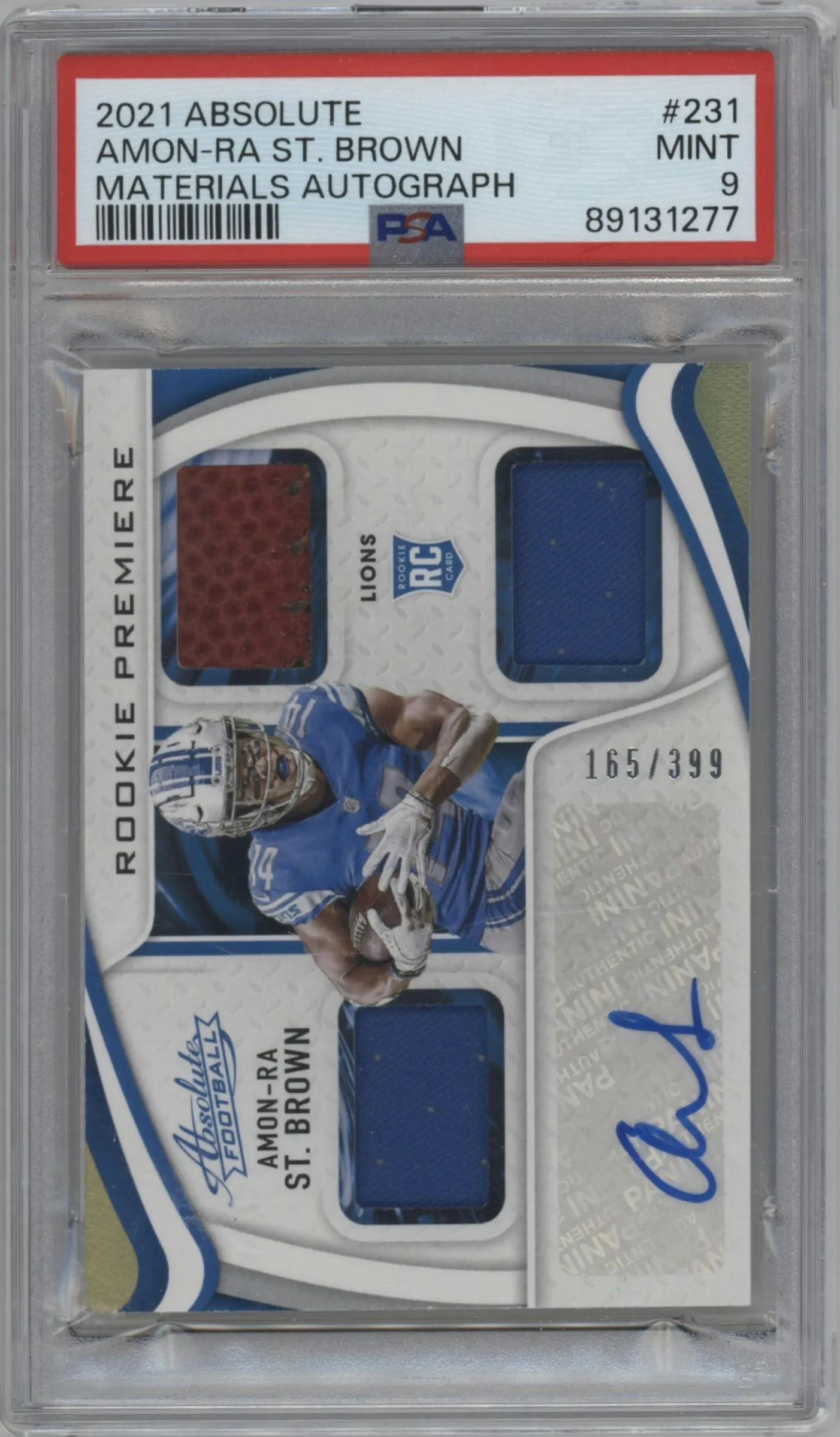 2021 Panini Absolute Rke.Pre.Mat.Auto Amon-Ra St. Brown #231 PSA 9