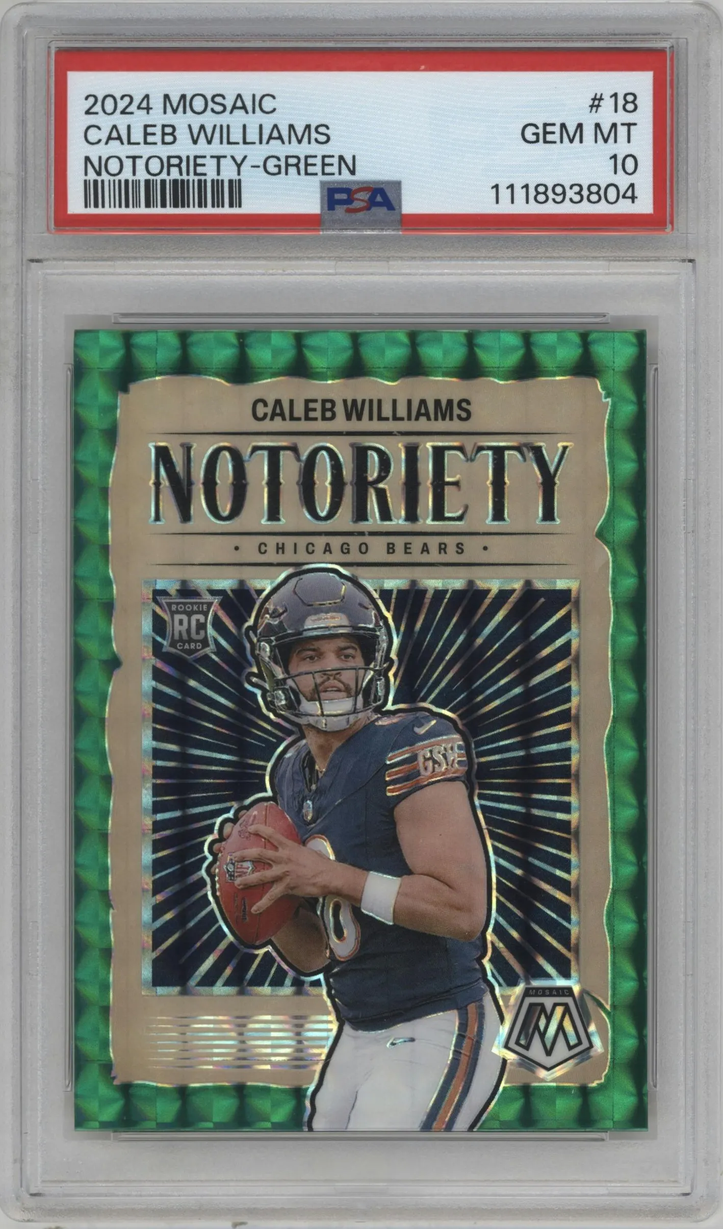 2024 Panini Mosaic Notoriety Caleb Williams Green Mosaic #18 PSA 10