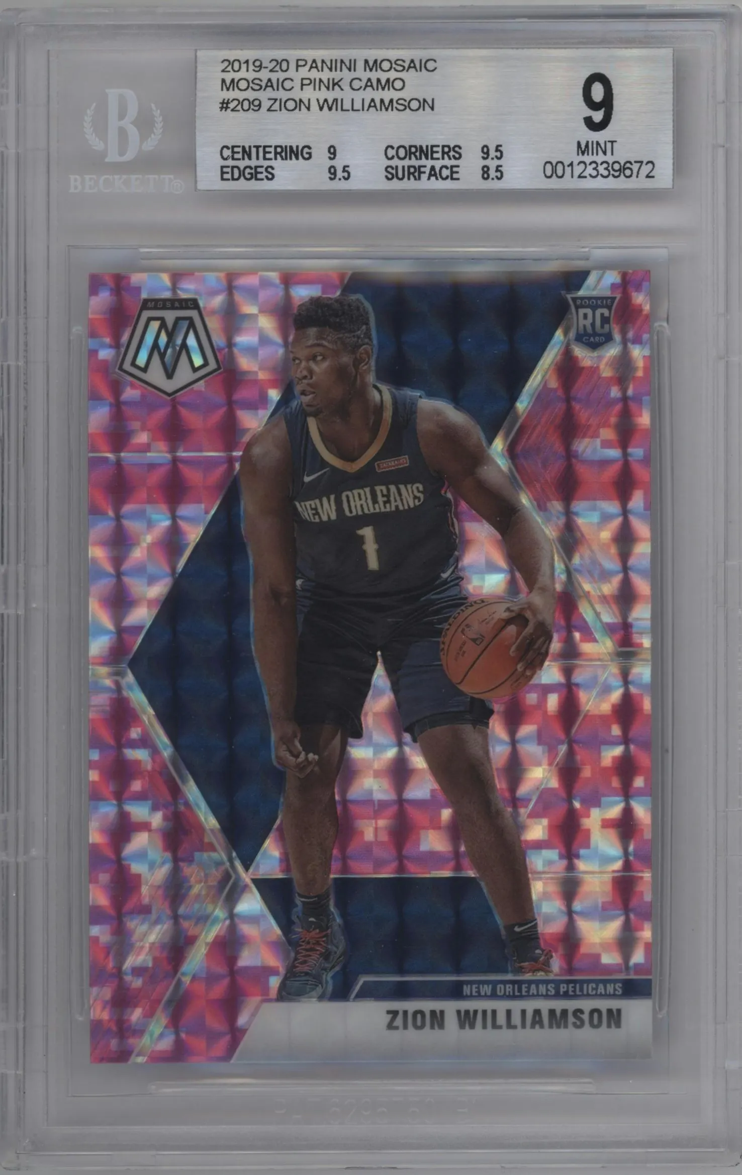 2019 Panini Mosaic Zion Williamson Pink Camo #209 BGS 9