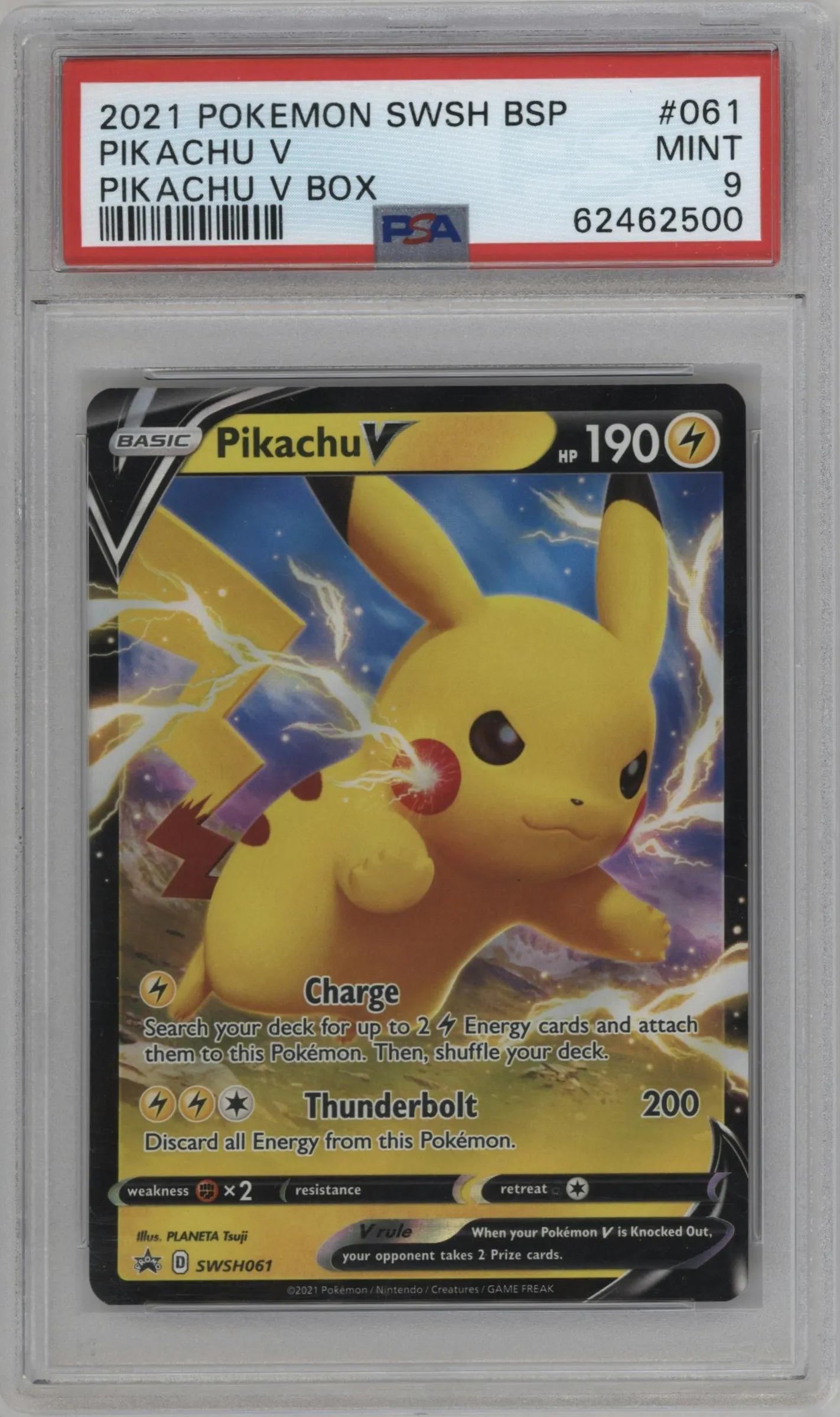 2021 Pokemon SWSH Pikachu V Pikachu V Box #SWSH061 PSA 9