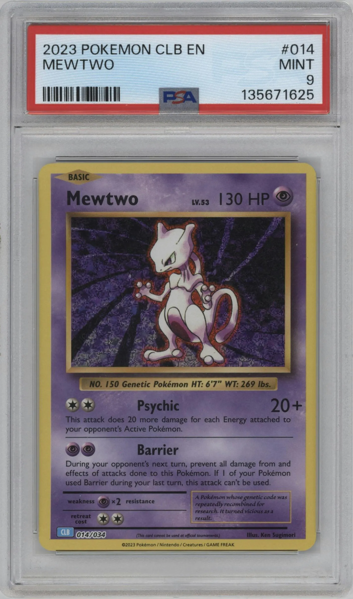 2023 Pokemon CLB Mewtwo #014 PSA 9