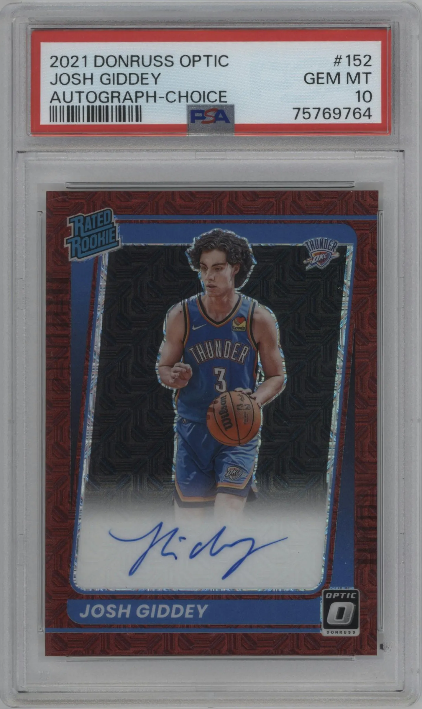 2021 Panini Donruss Optic Rtd.Rke.Sig. Josh Giddey Choice PSA 10