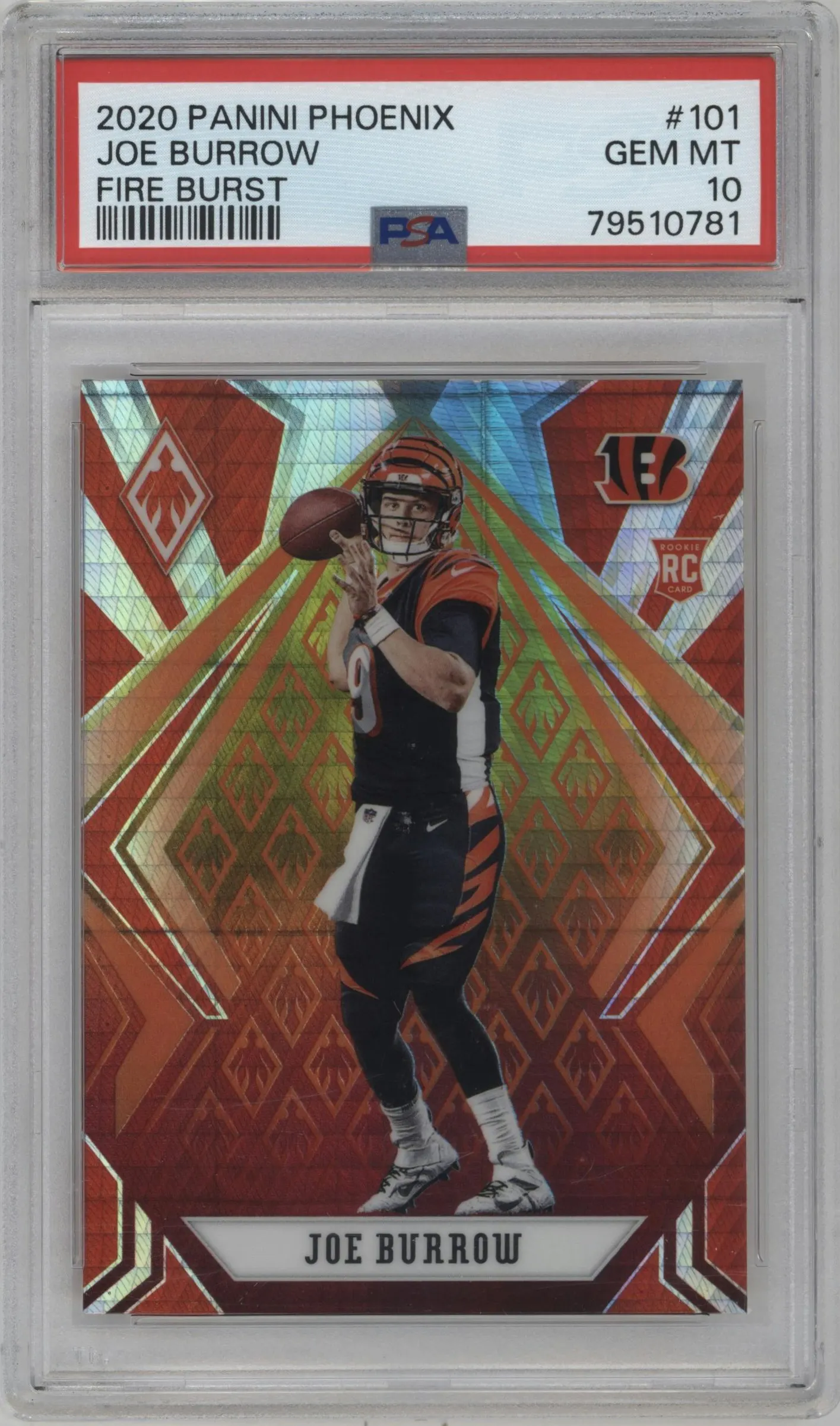 2020 Panini Phoenix Joe Burrow Fire Burst PSA 10