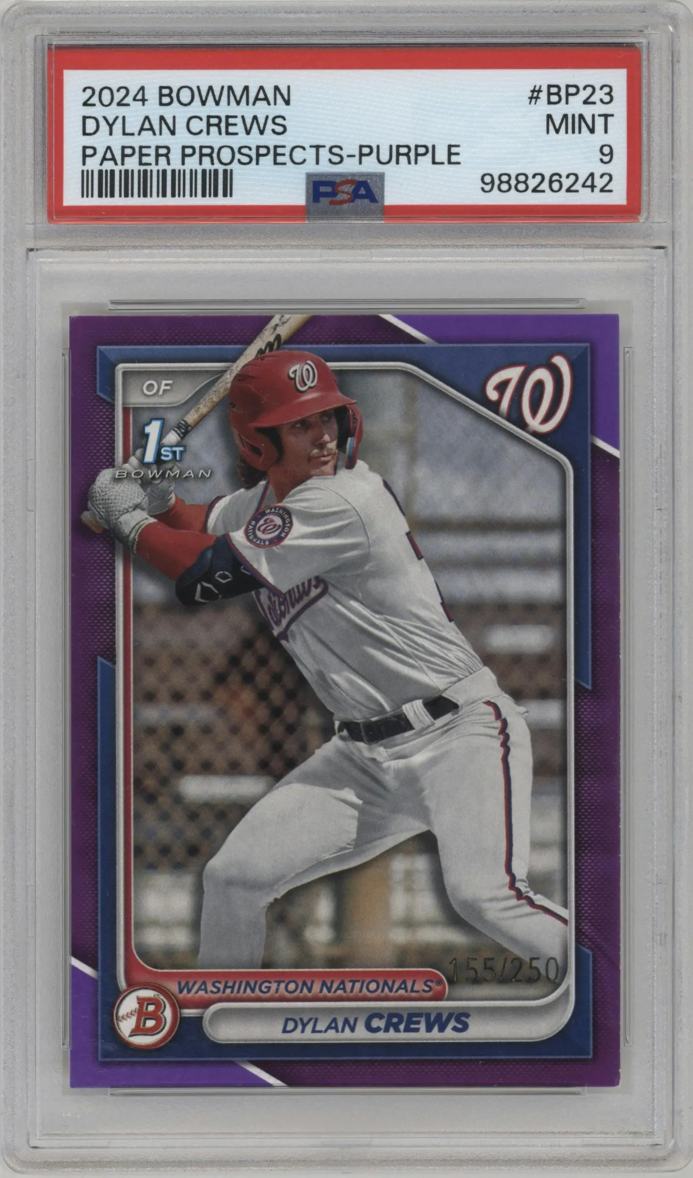 2024 Bowman Prospect Dylan Crews Purple #BP-23 PSA 9