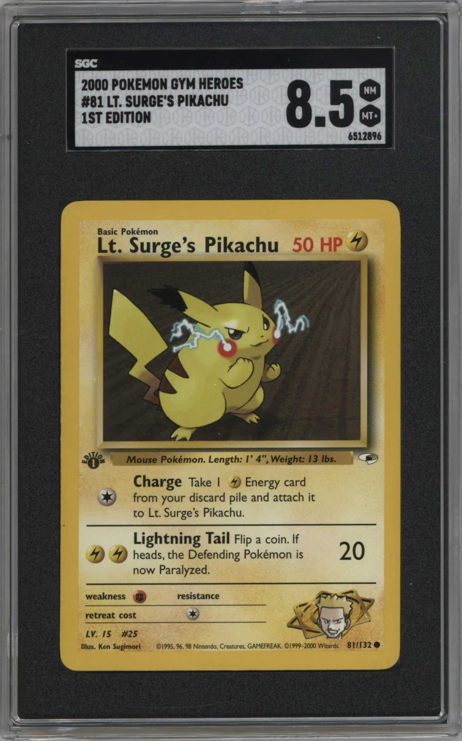 2000 Pokemon GH Gym Heroes Lt. Surge's Pikachu #81 SGC 8.5