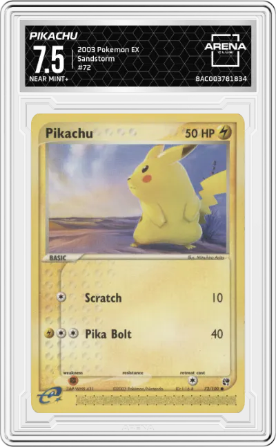 2003 Pokemon EX Sandstorm Pikachu #72 ARENA CLUB 7.5