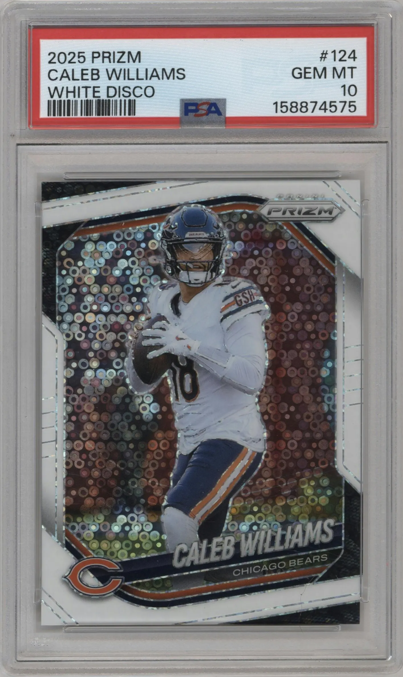 2025 Panini Prizm Caleb Williams White Disco #124 PSA 10