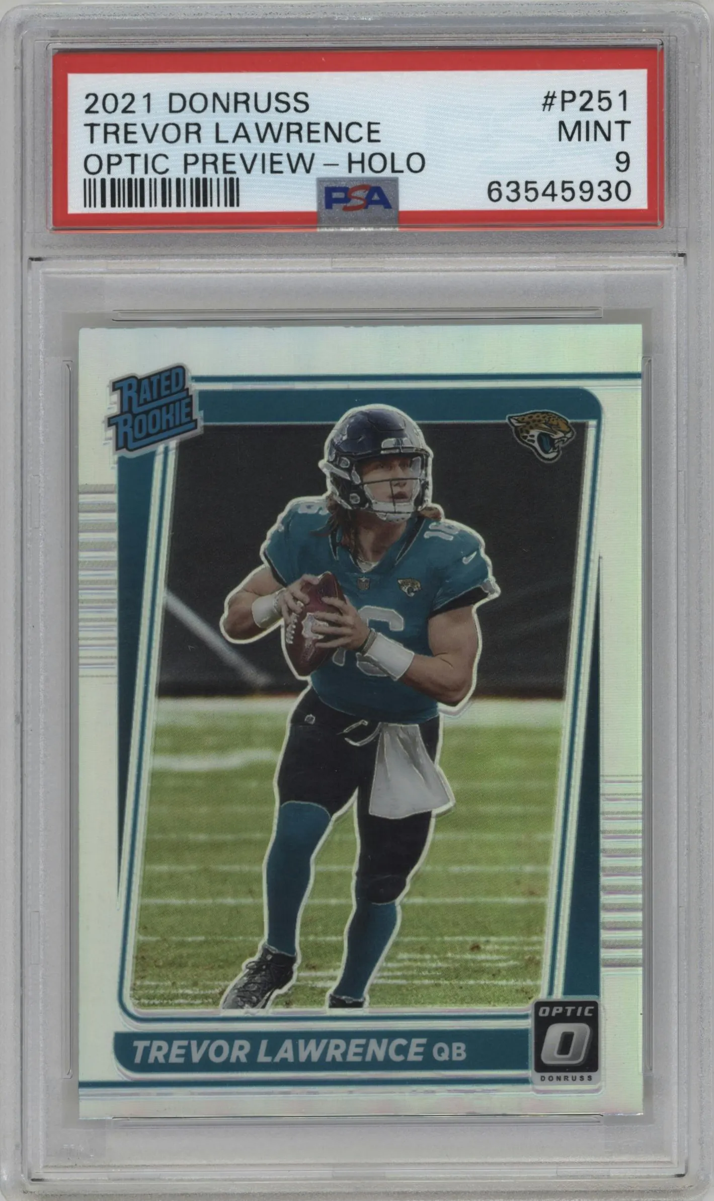 2021 Panini Donruss RR Optic Prev. Trevor Lawrence Holo #P-251 PSA 9
