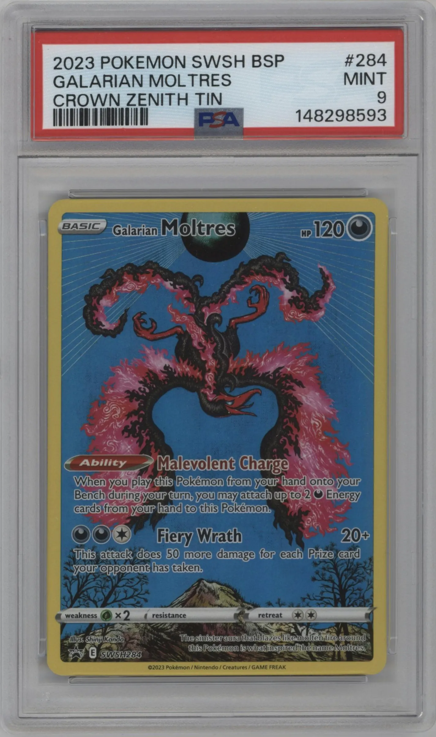 2023 Pokemon SWSH Galarian Moltres Galarian Moltres Crown Zenith Collection Tin #SWSH284 PSA 9