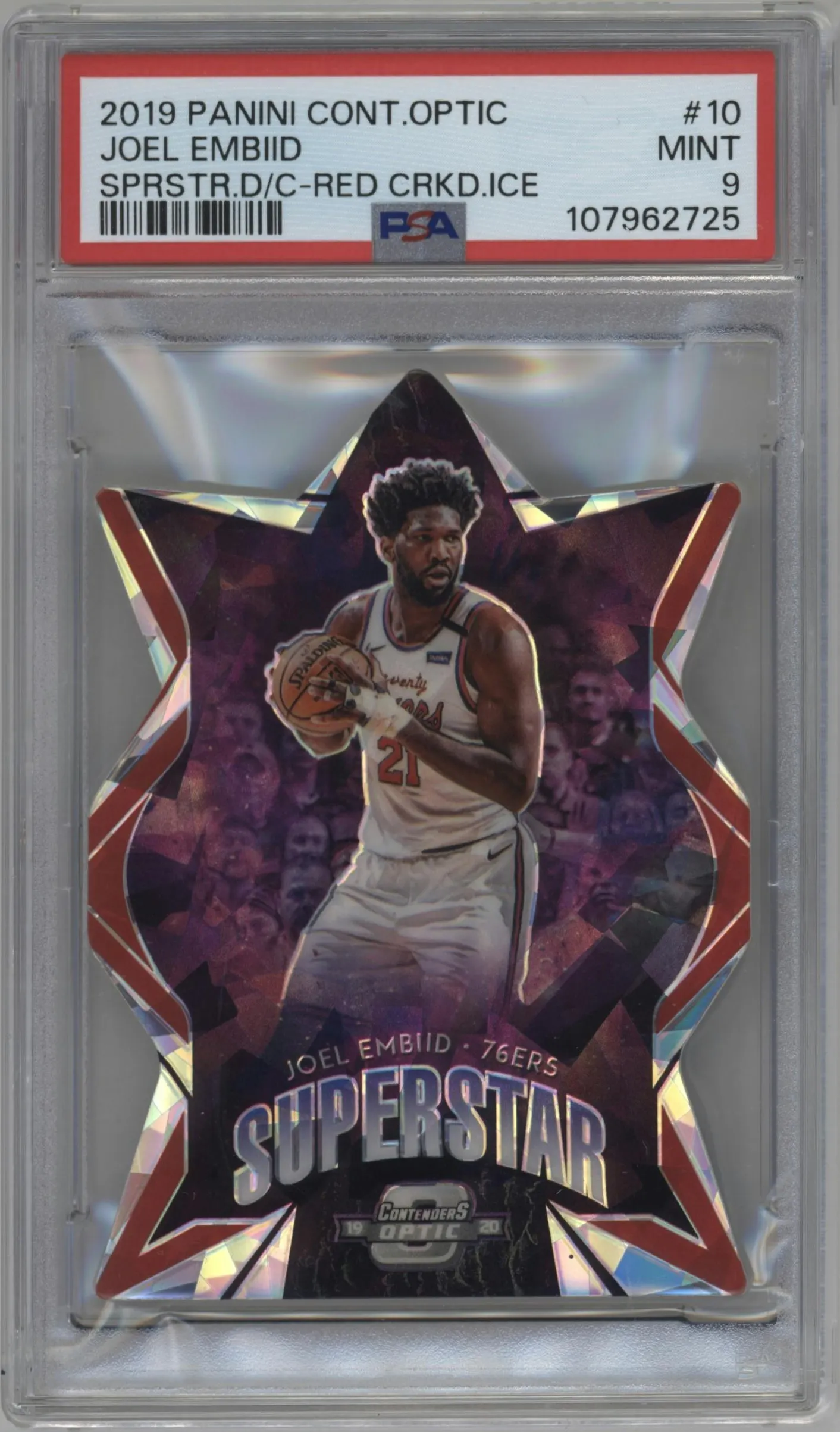 2019 Panini Contenders Optic Superstar Joel Embiid Red Cracked Ice #10 PSA 9