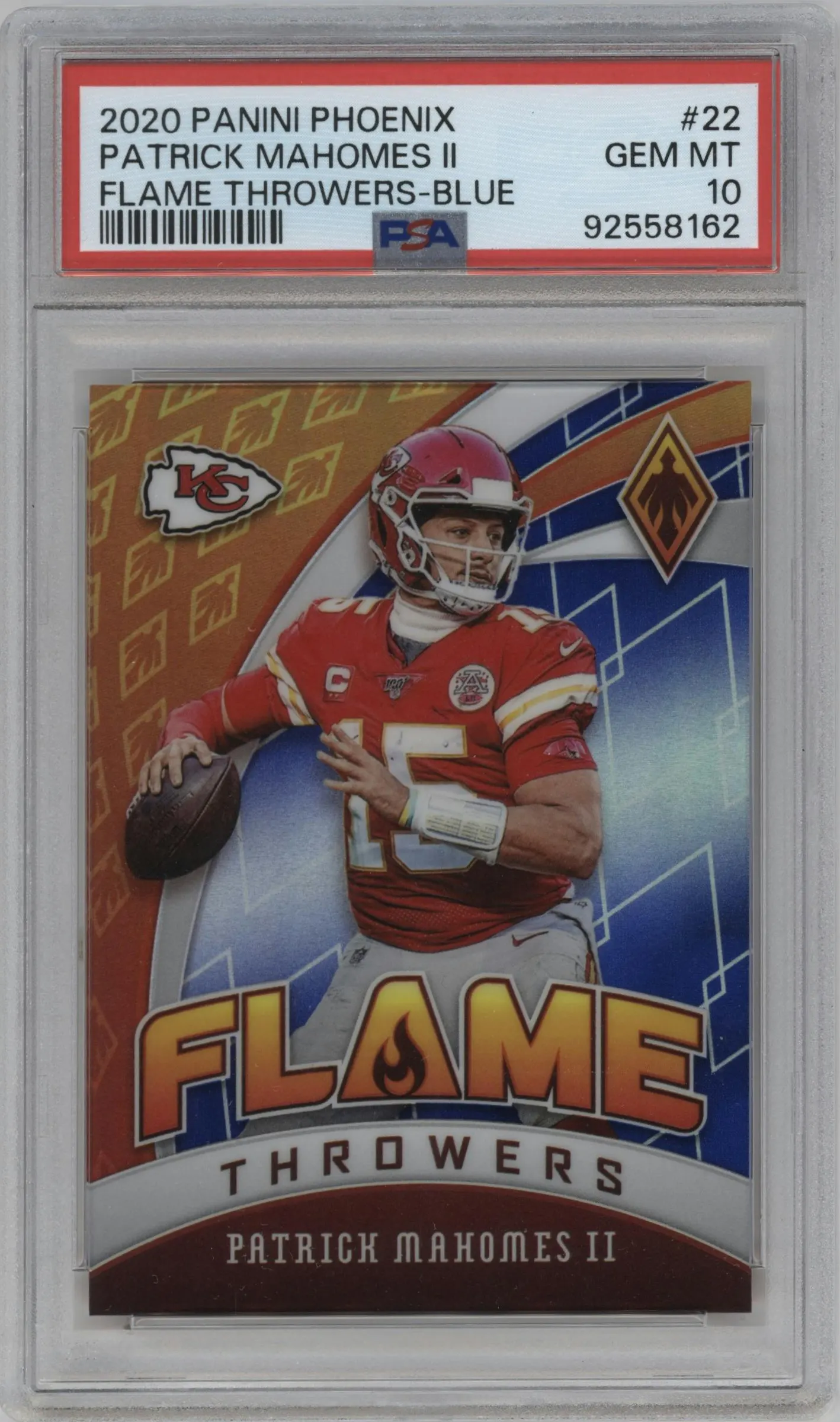 2020 Panini Phoenix Flame Throwers Patrick Mahomes II Blue #22 PSA 10